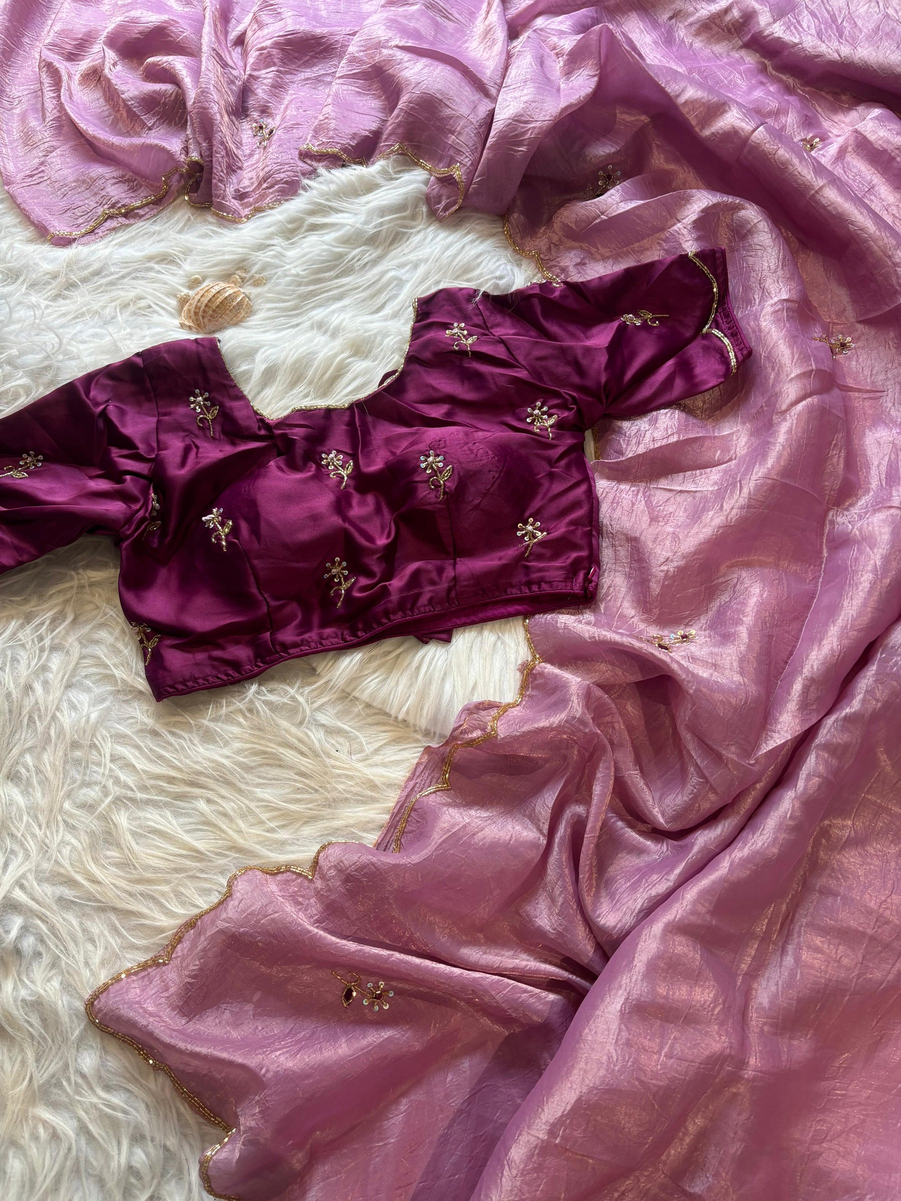 Crush Tissue work saree