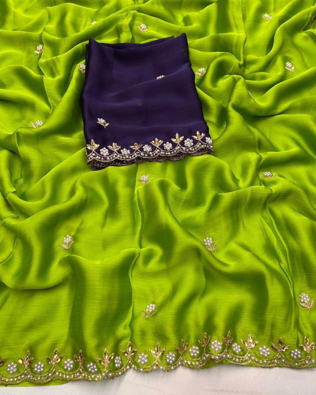 Chiffon Crush Silk Designer Saree