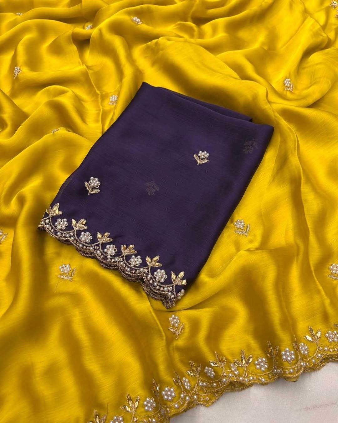 Chiffon Crush Silk Designer Saree
