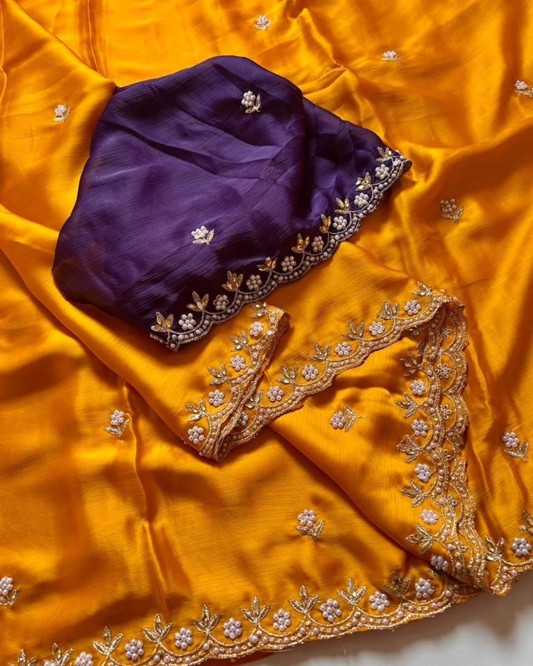 Chiffon Crush Silk Designer Saree