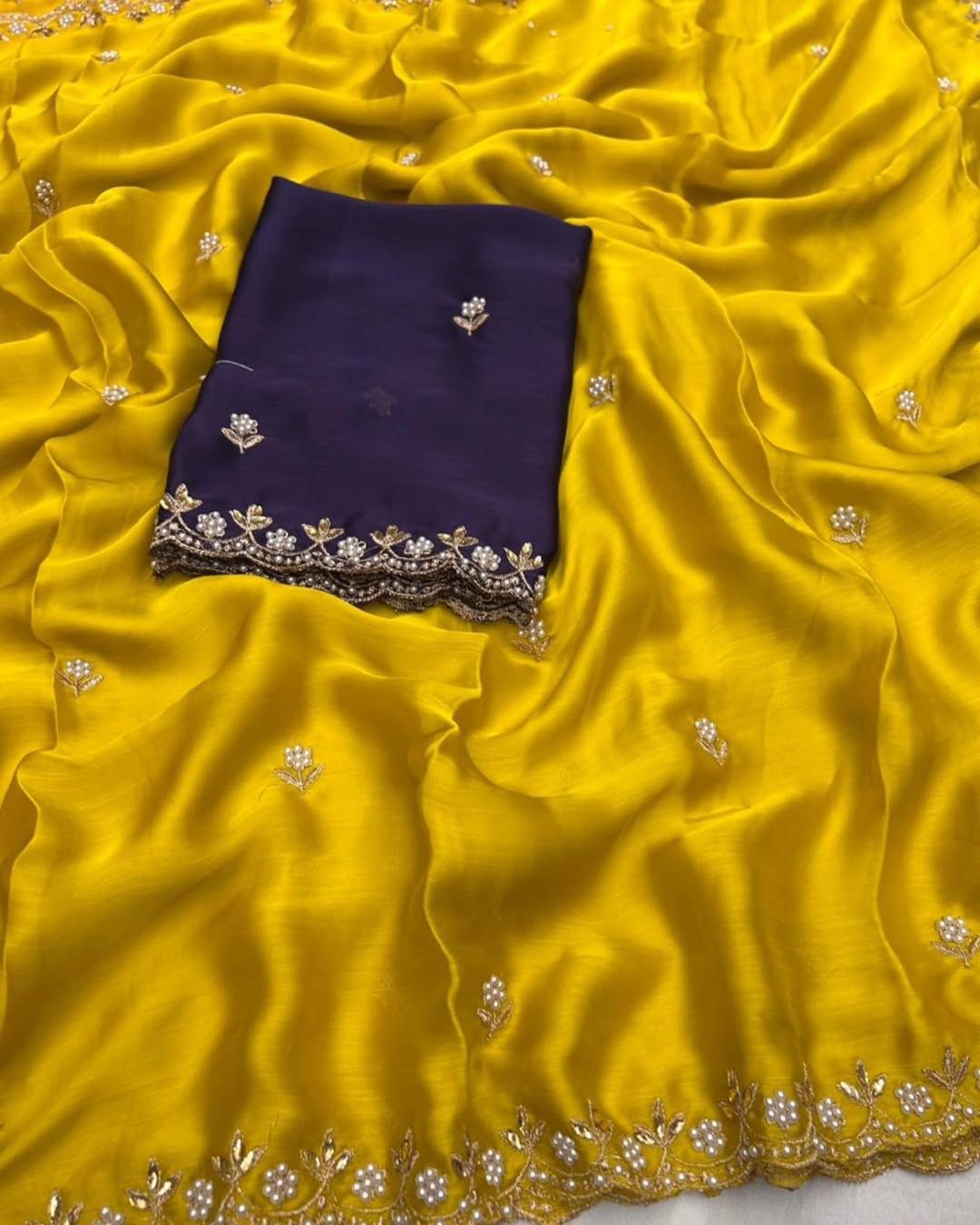 Chiffon Crush Silk Designer Saree