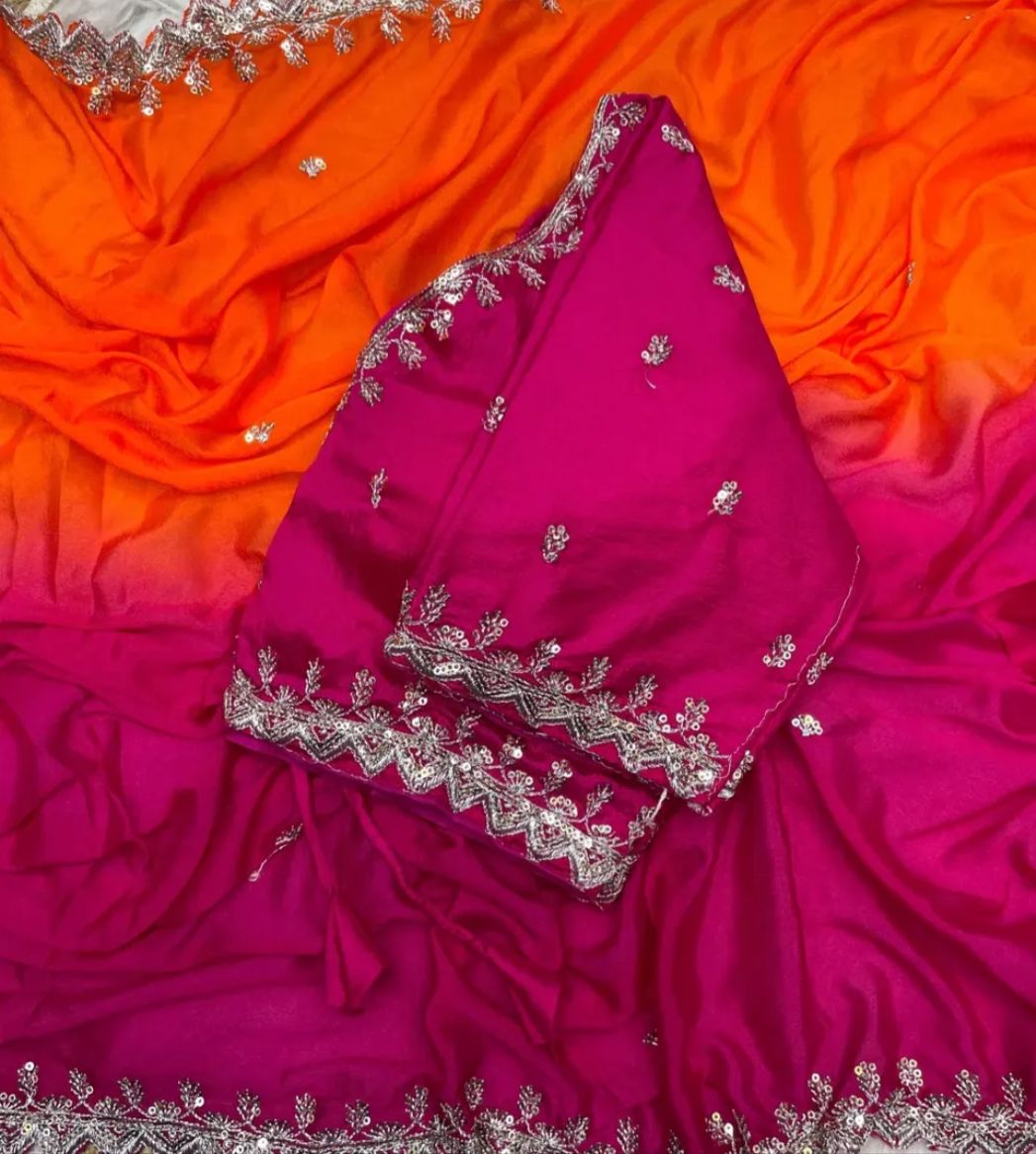 Soft Hand Dyeing Chinnon Saree ✨