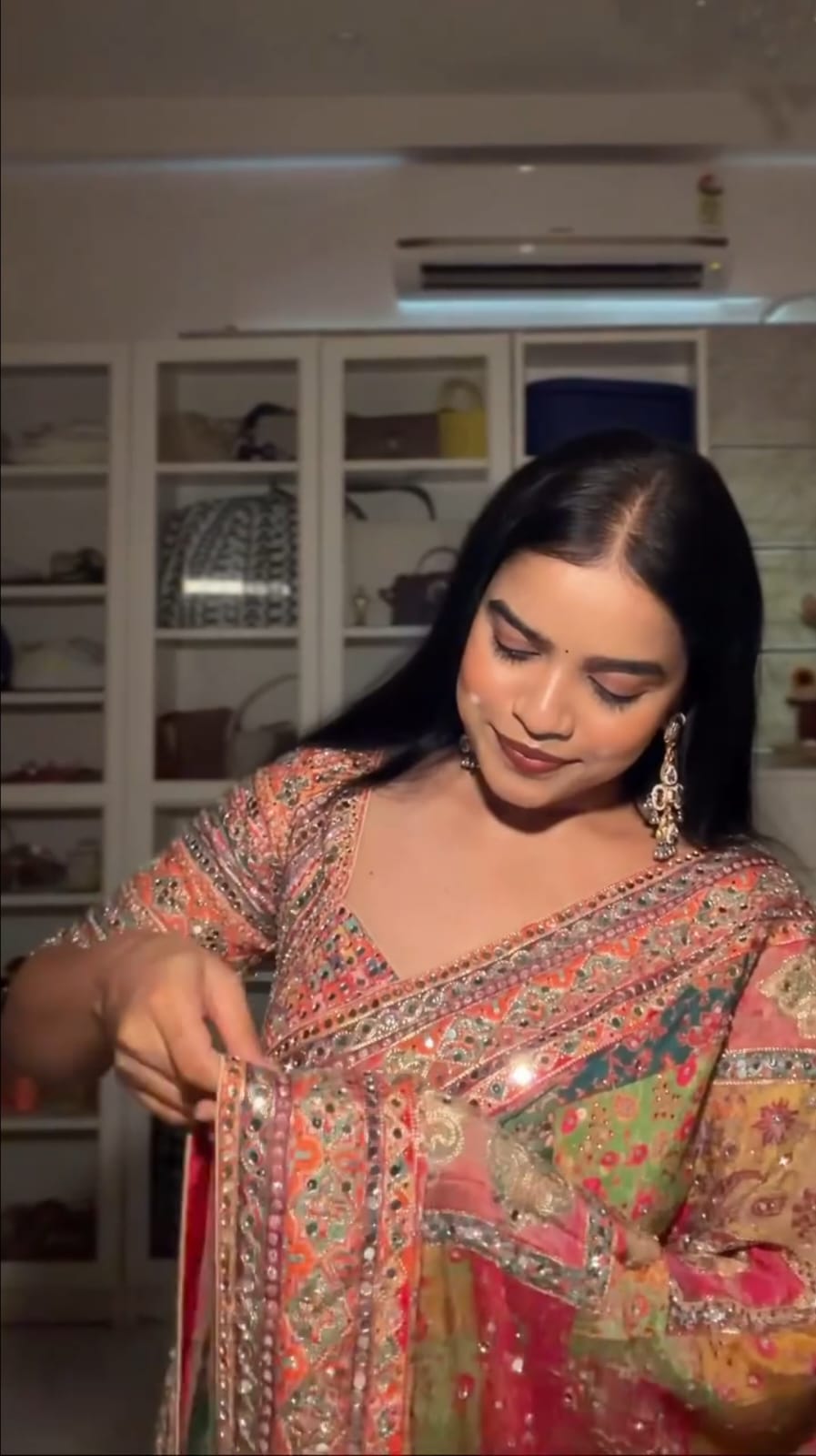 Chinnon crepe position hand embroidery mirror work saree ✨