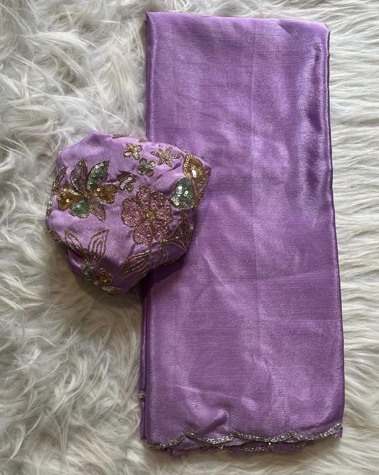 Pure Soft Chinon Silk Fabric with Heavy Khatli work Border.
