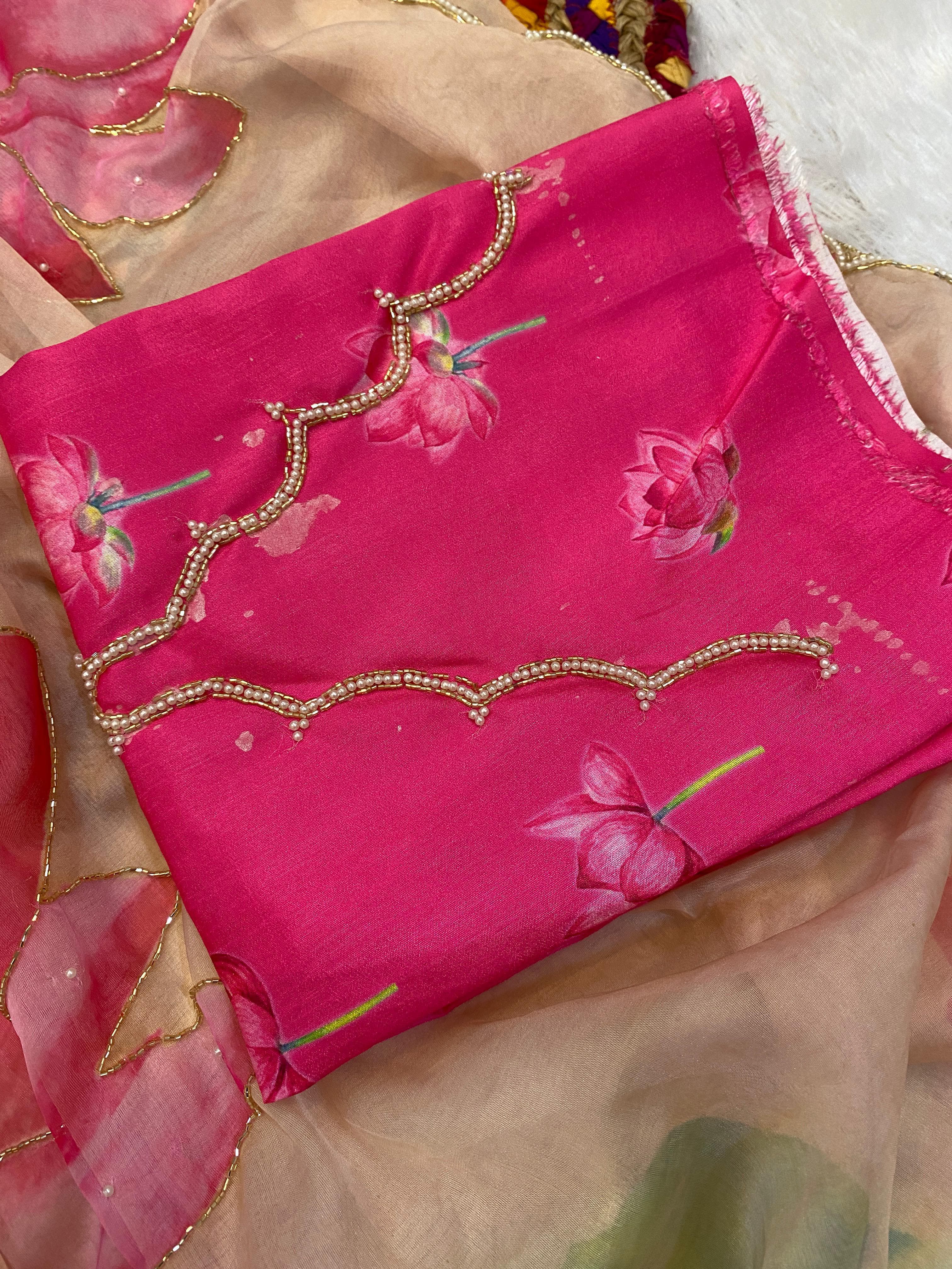 Organza Floral Handprint Sarees