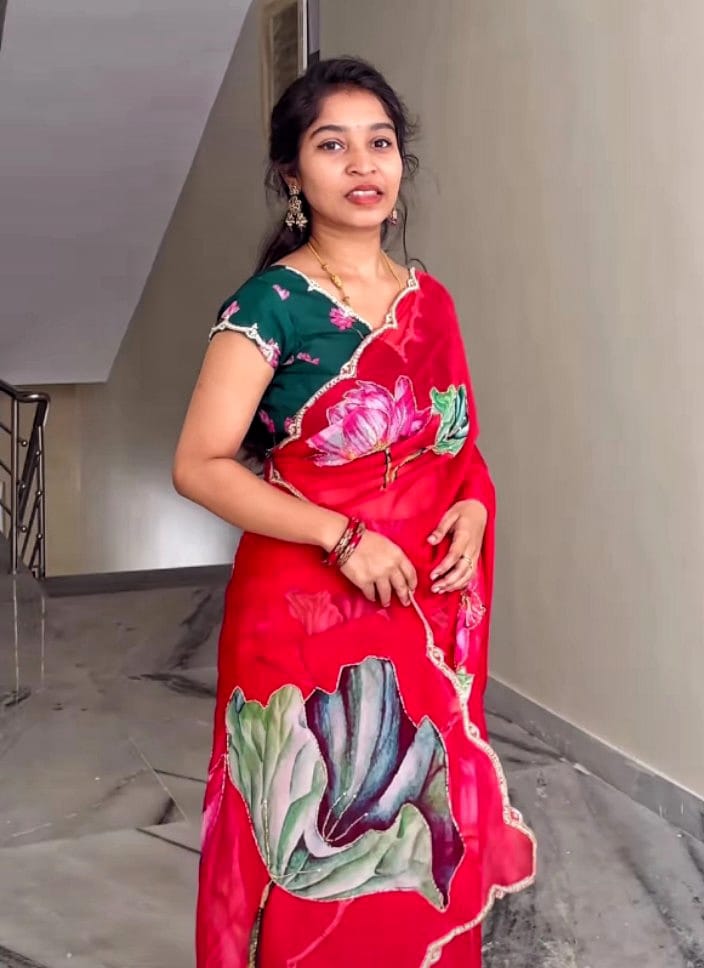 Organza Floral Handprint Sarees