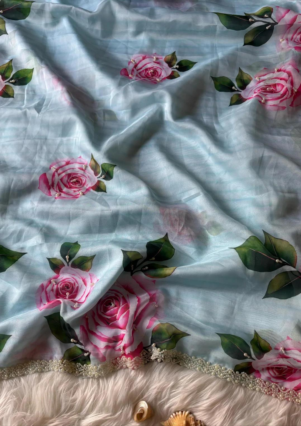 Taby Organza silk with pearl work border
