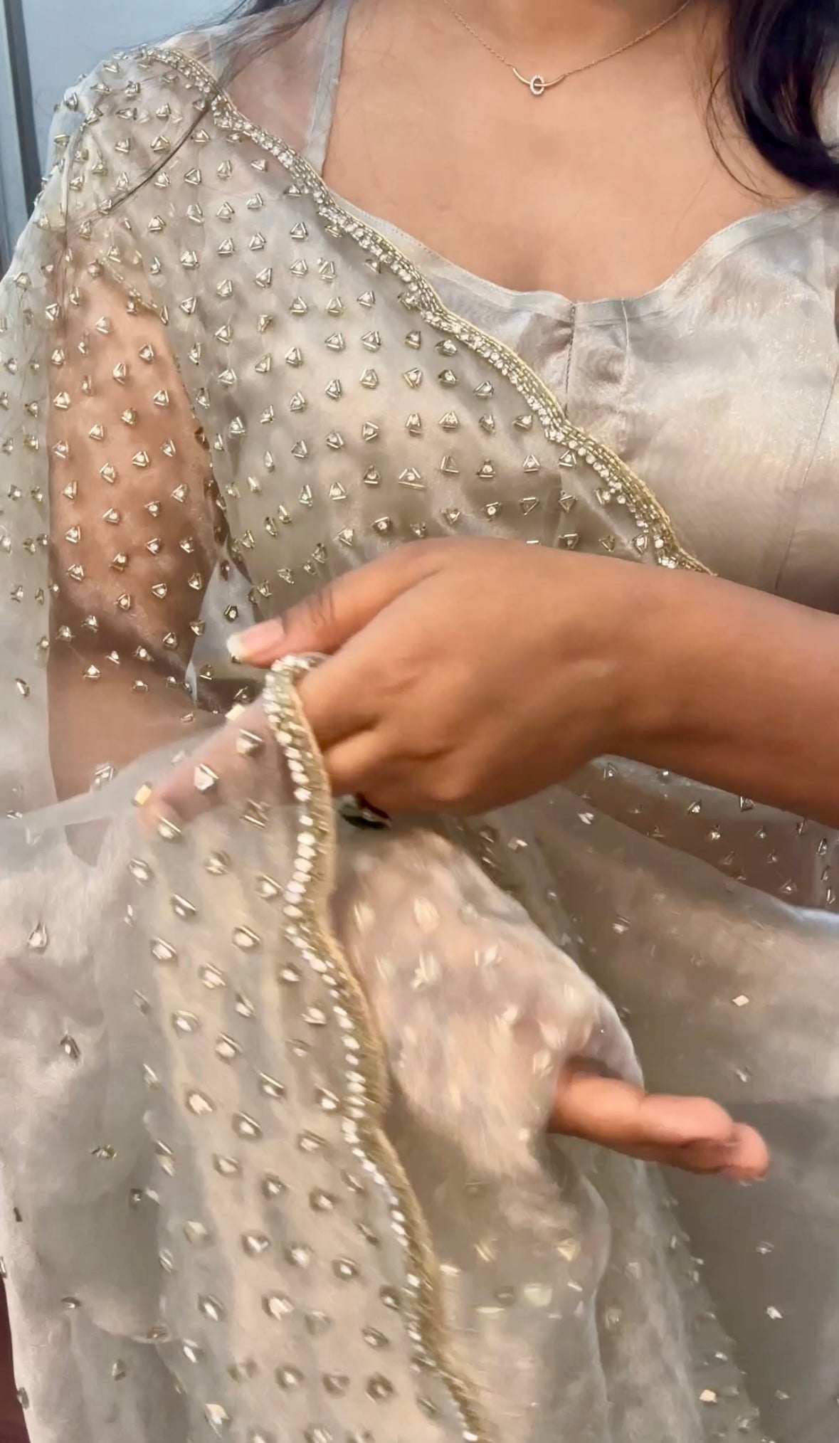 Glass Tissue Designer Handwork Saree ✨