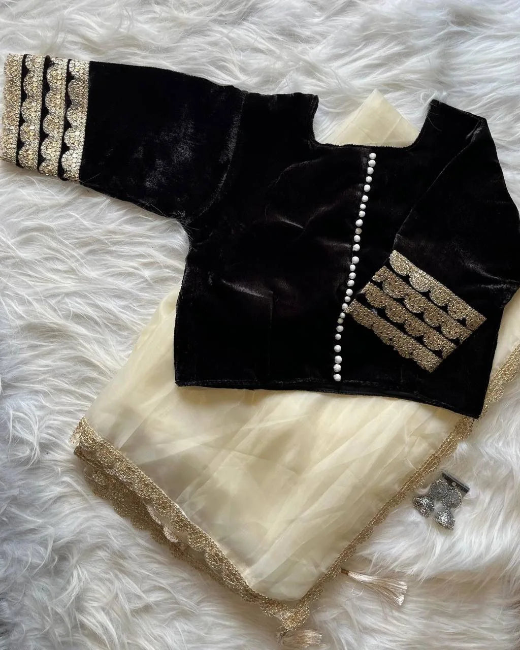 Premium paper silk tissue saree with Velvet Stitched Blouse