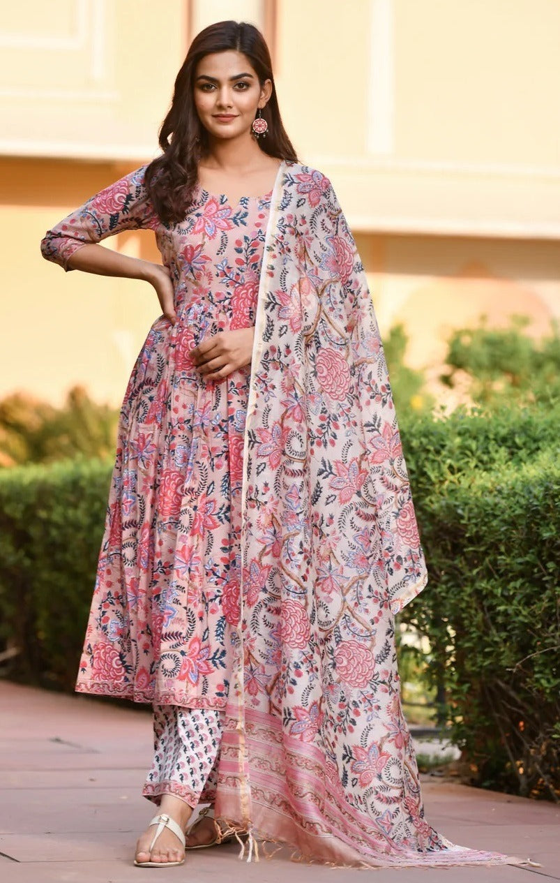 Floral Print Cotton Kurti Set