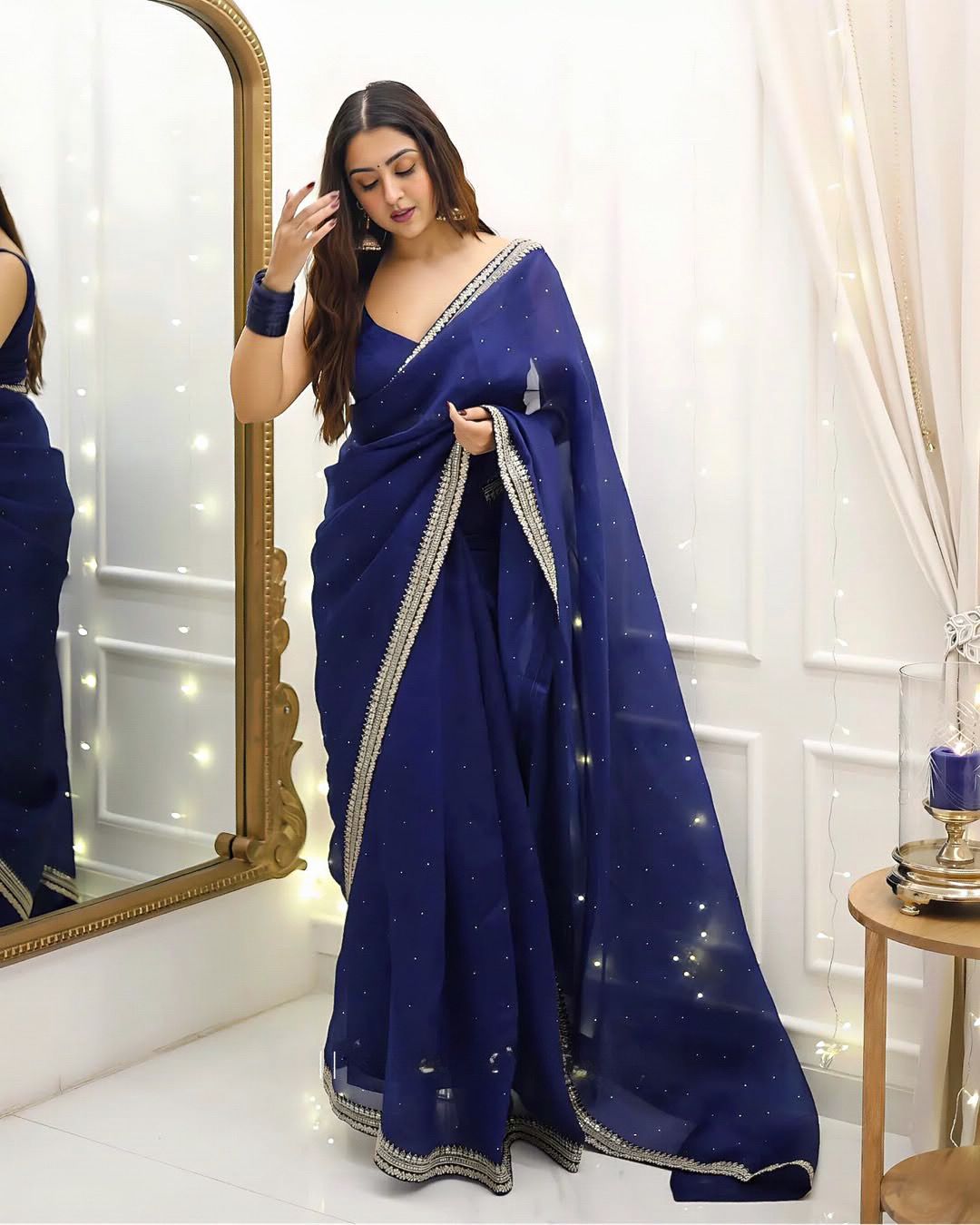 Organza Silk saree with thread and Sequins work