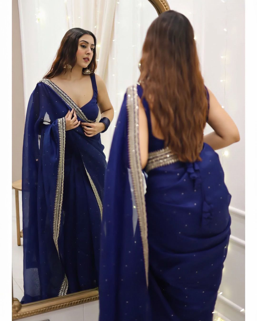 Organza Silk saree with thread and Sequins work