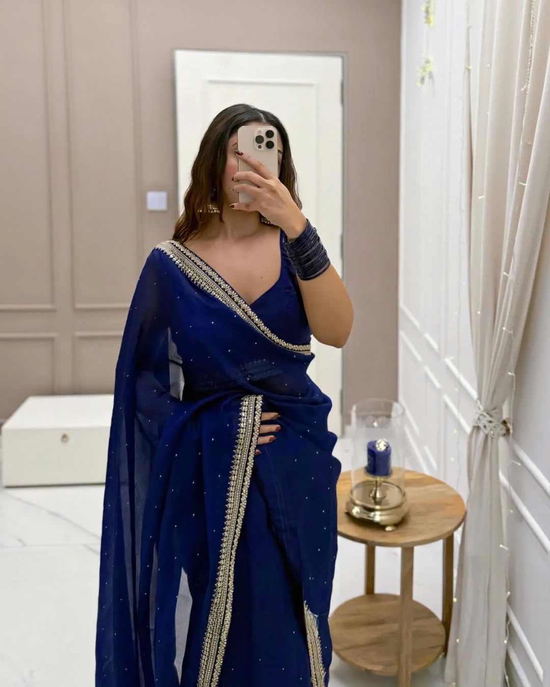 Organza Silk saree with thread and Sequins work