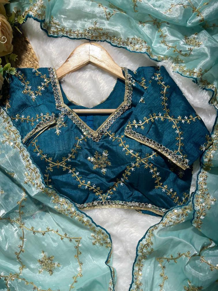 Soft Organza Thread Embroidery work with Stitched Blouse