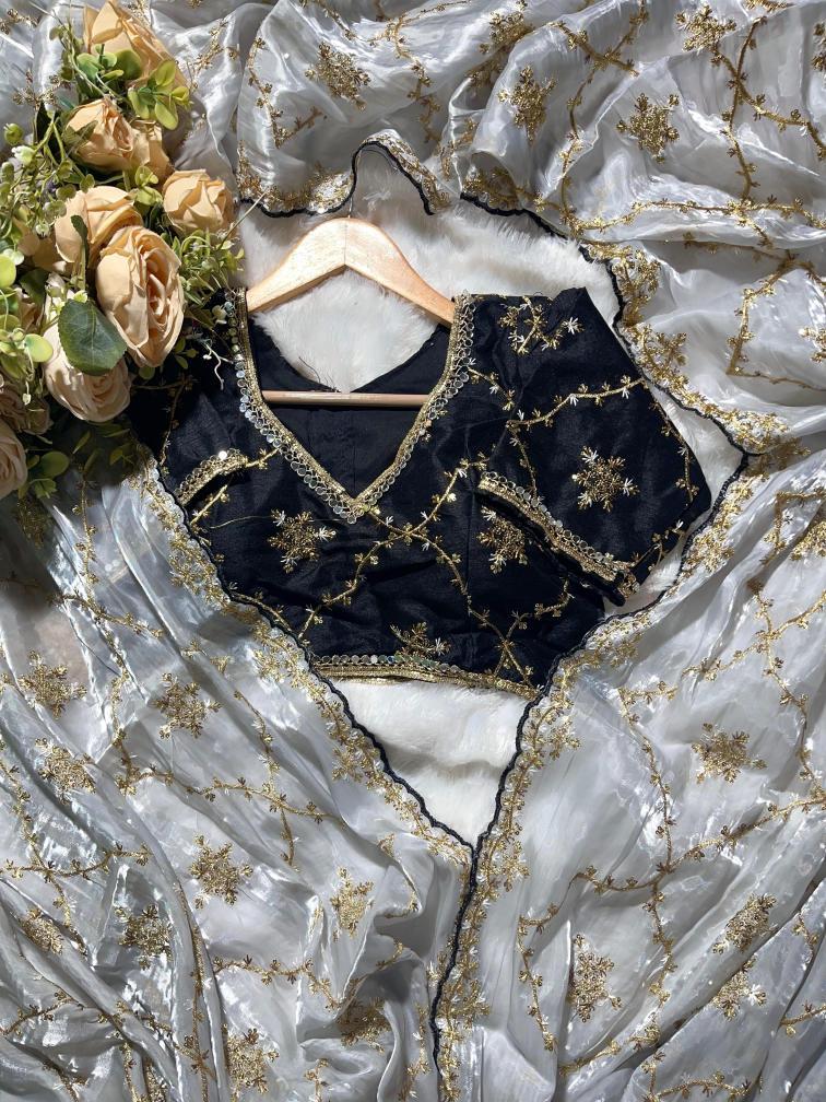 Soft Organza Thread Embroidery work with Stitched Blouse