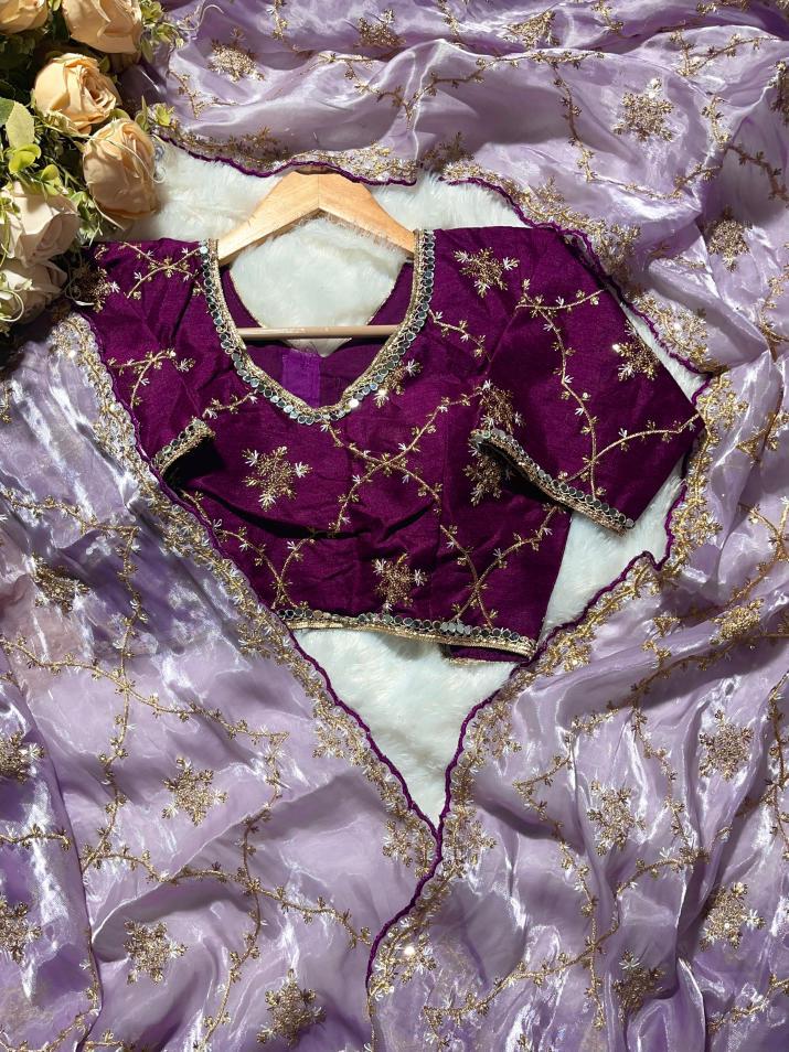 Soft Organza Thread Embroidery work with Stitched Blouse