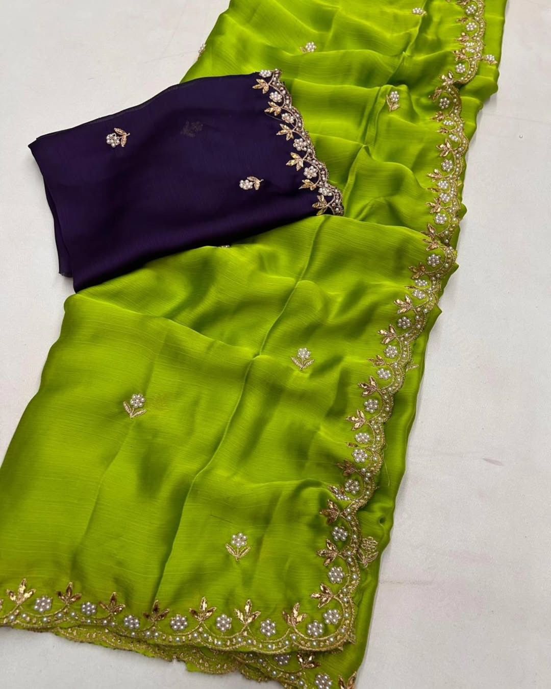 Chiffon Crush Silk Designer Saree