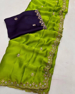 Chiffon Crush Silk Designer Saree