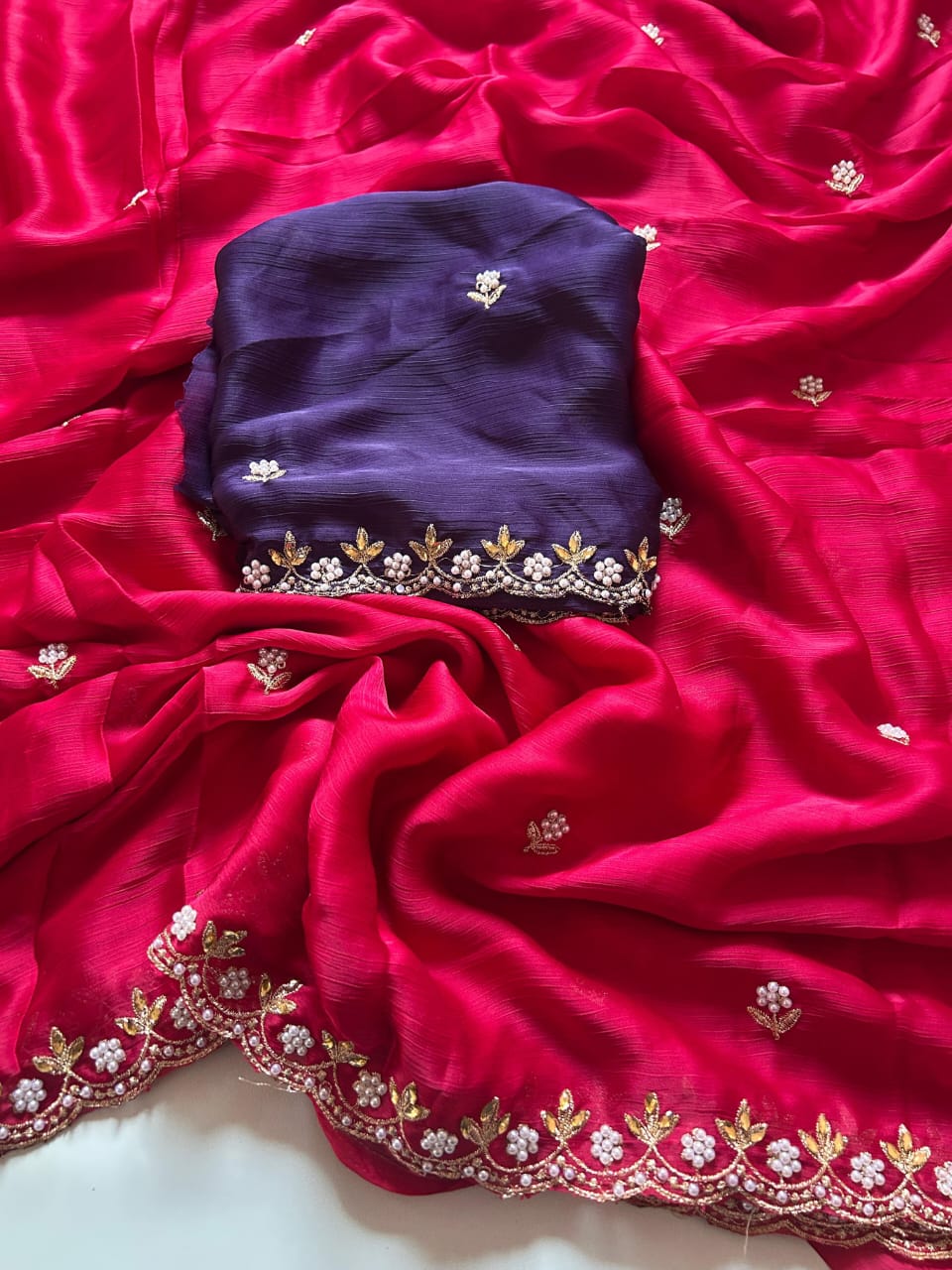 Chiffon Crush Silk Designer Saree