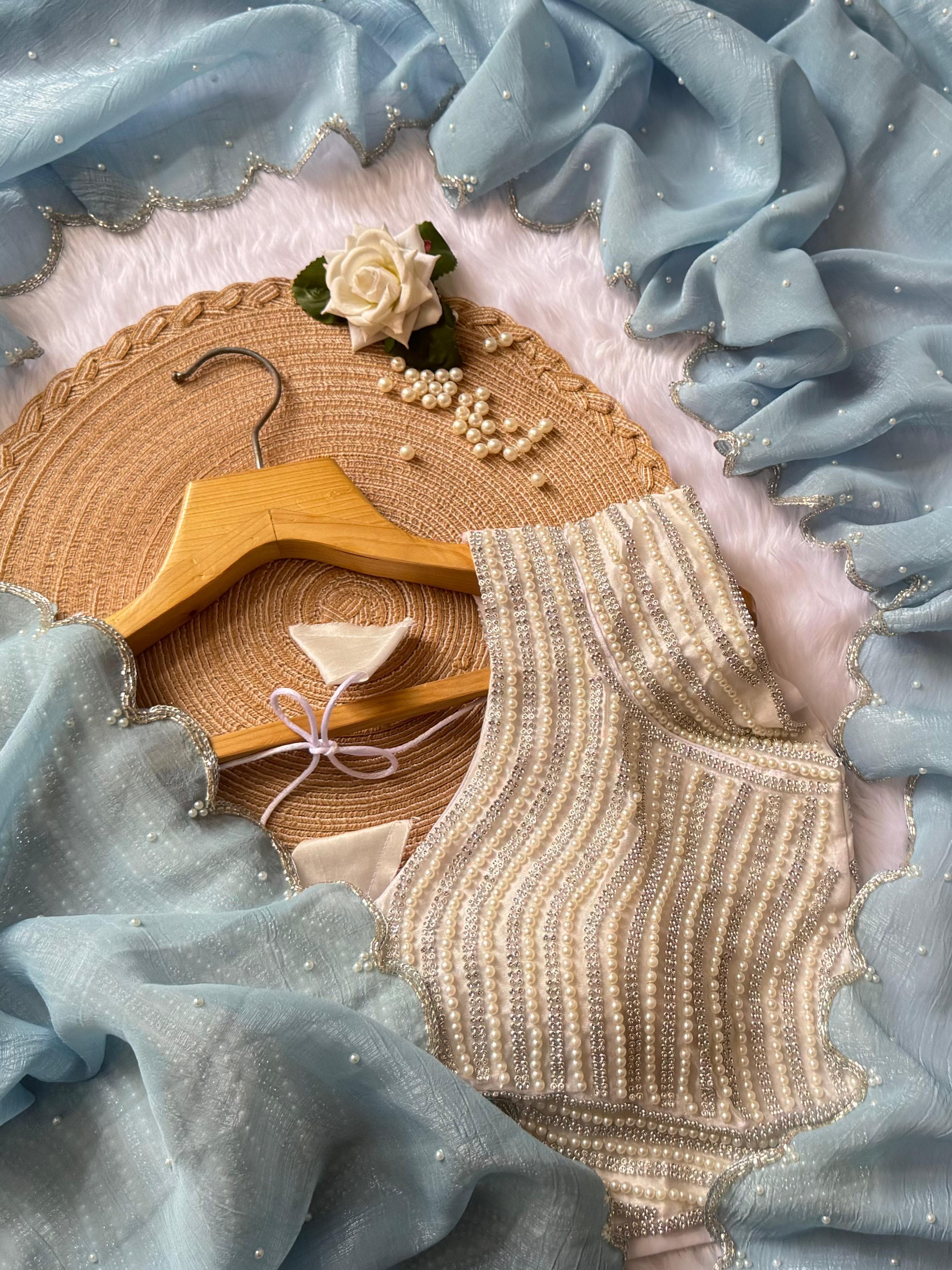 Crush Silk Saree with Pearl Blouse