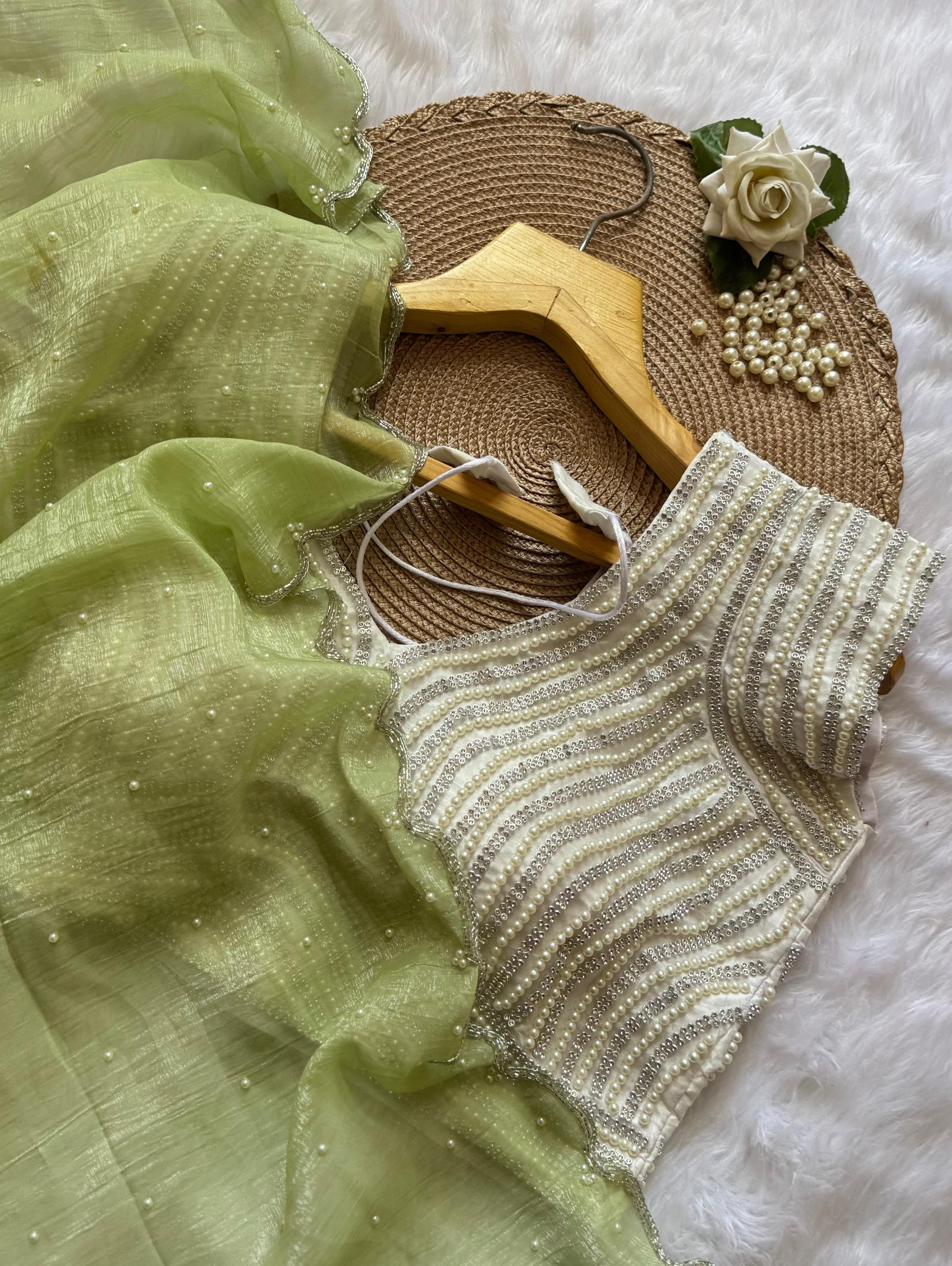 Crush Silk Saree with Pearl Blouse