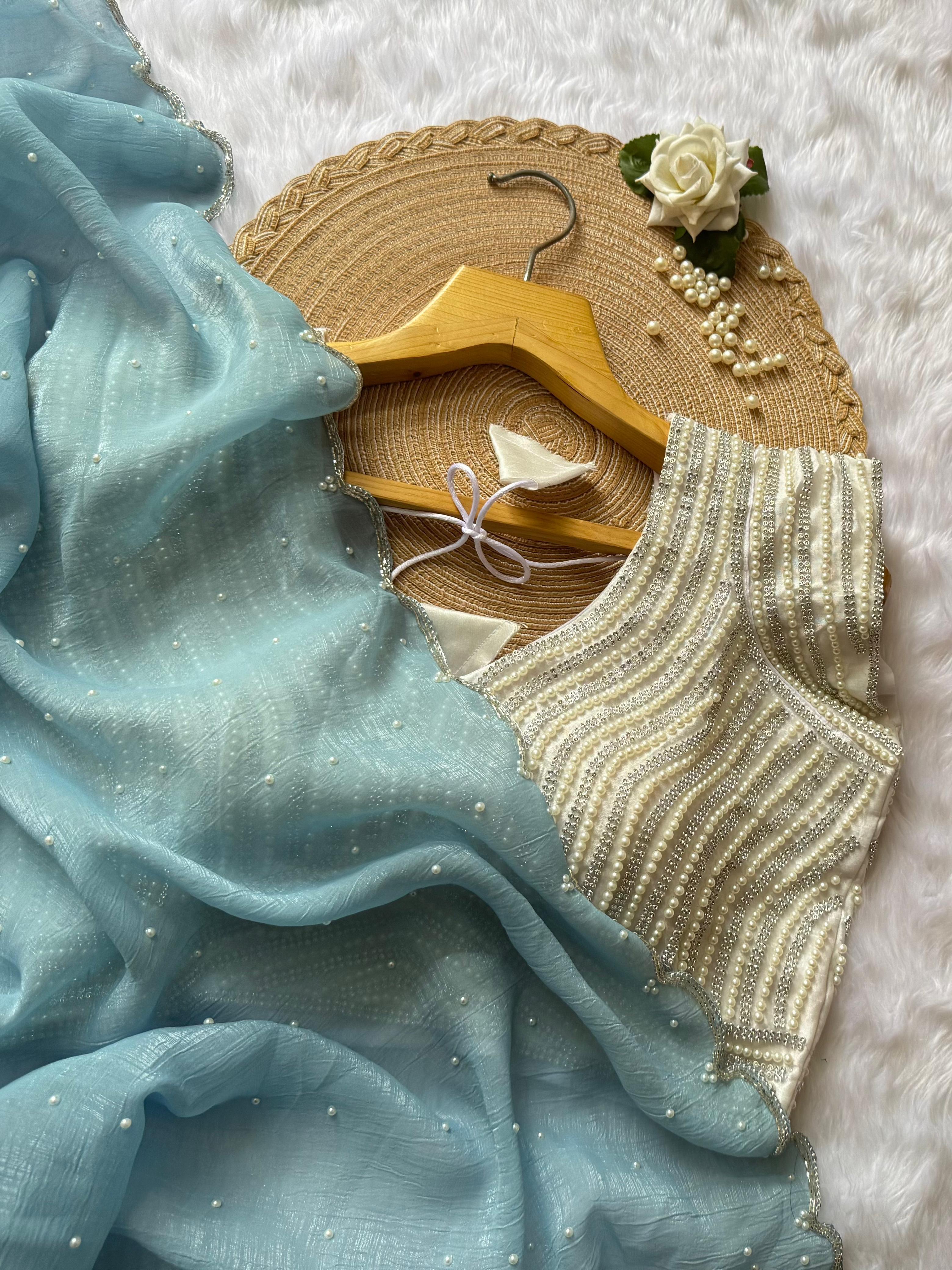 Crush Silk Saree with Pearl Blouse