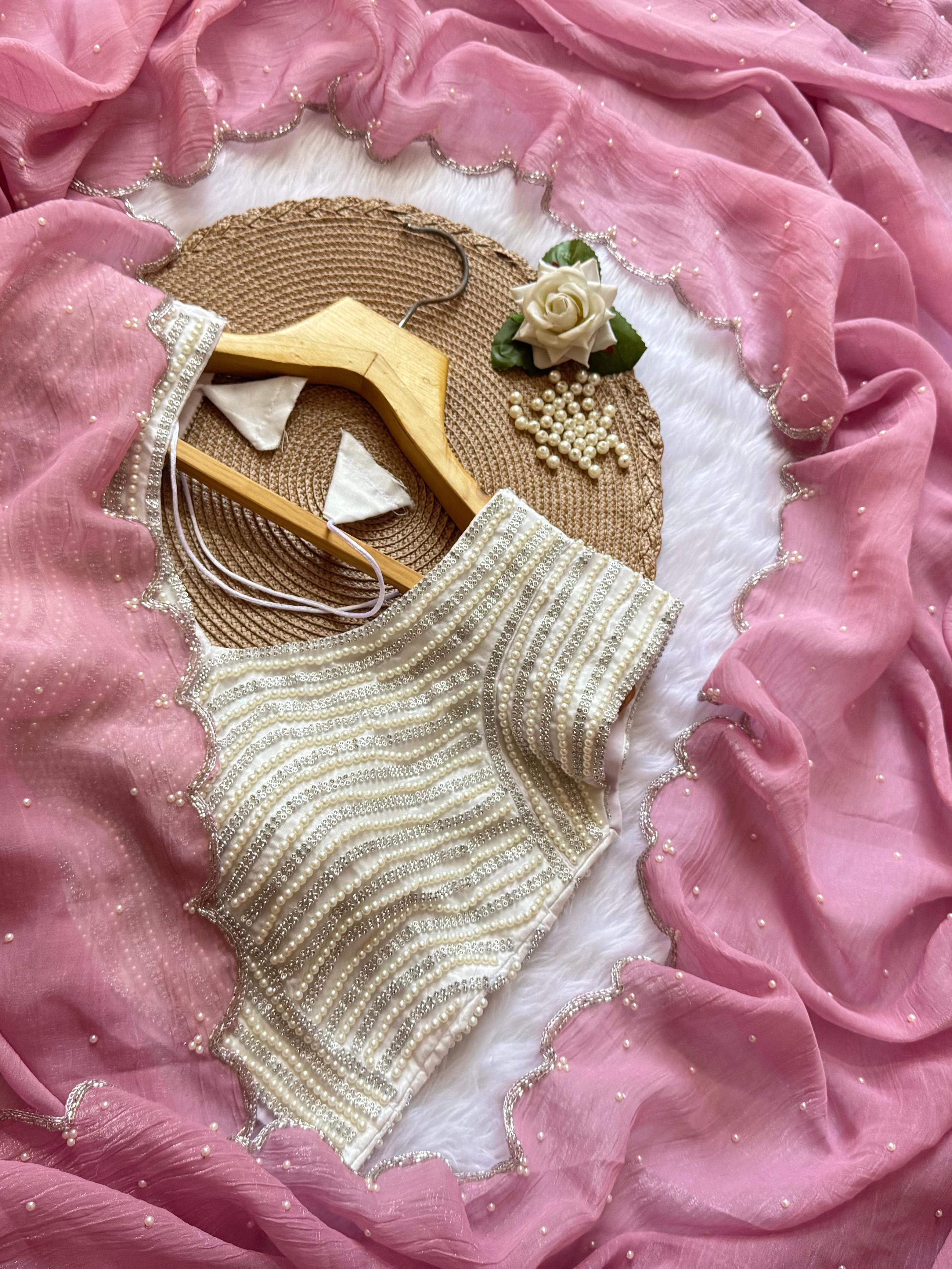 Crush Silk Saree with Pearl Blouse