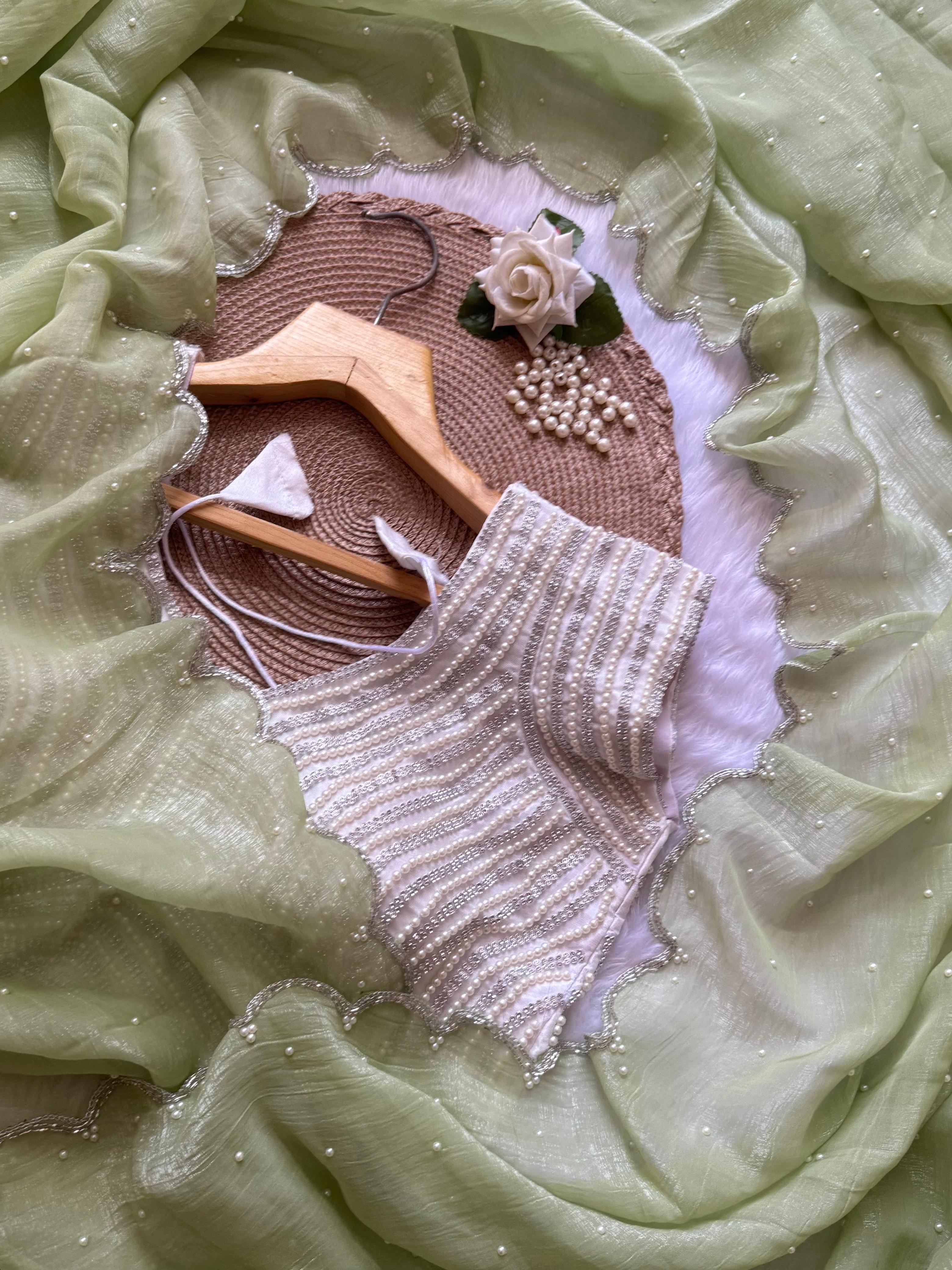 Crush Silk Saree with Pearl Blouse