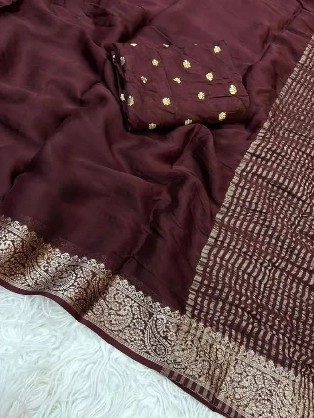 Viscose Chinon Crepe Saree With Viscose Butti Design Blouse