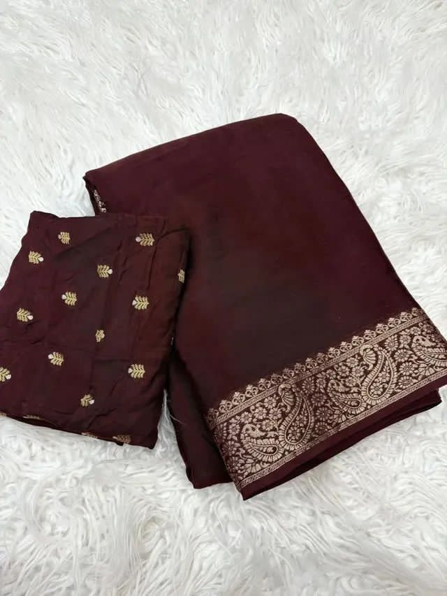 Viscose Chinon Crepe Saree With Viscose Butti Design Blouse