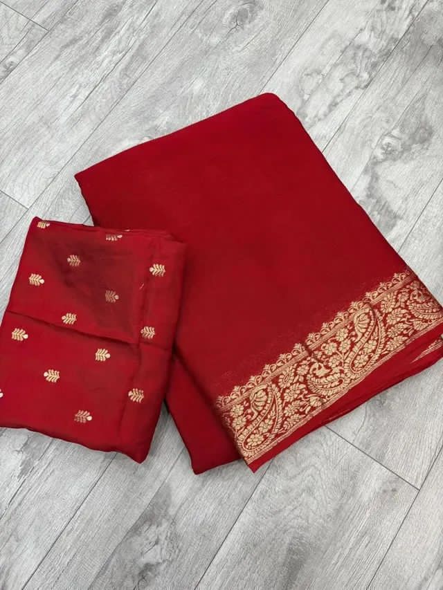 Viscose Chinon Crepe Saree With Viscose Butti Design Blouse