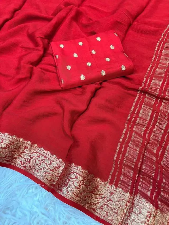 Viscose Chinon Crepe Saree With Viscose Butti Design Blouse