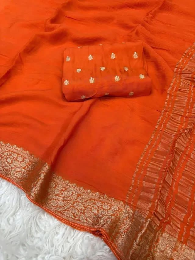 Viscose Chinon Crepe Saree With Viscose Butti Design Blouse