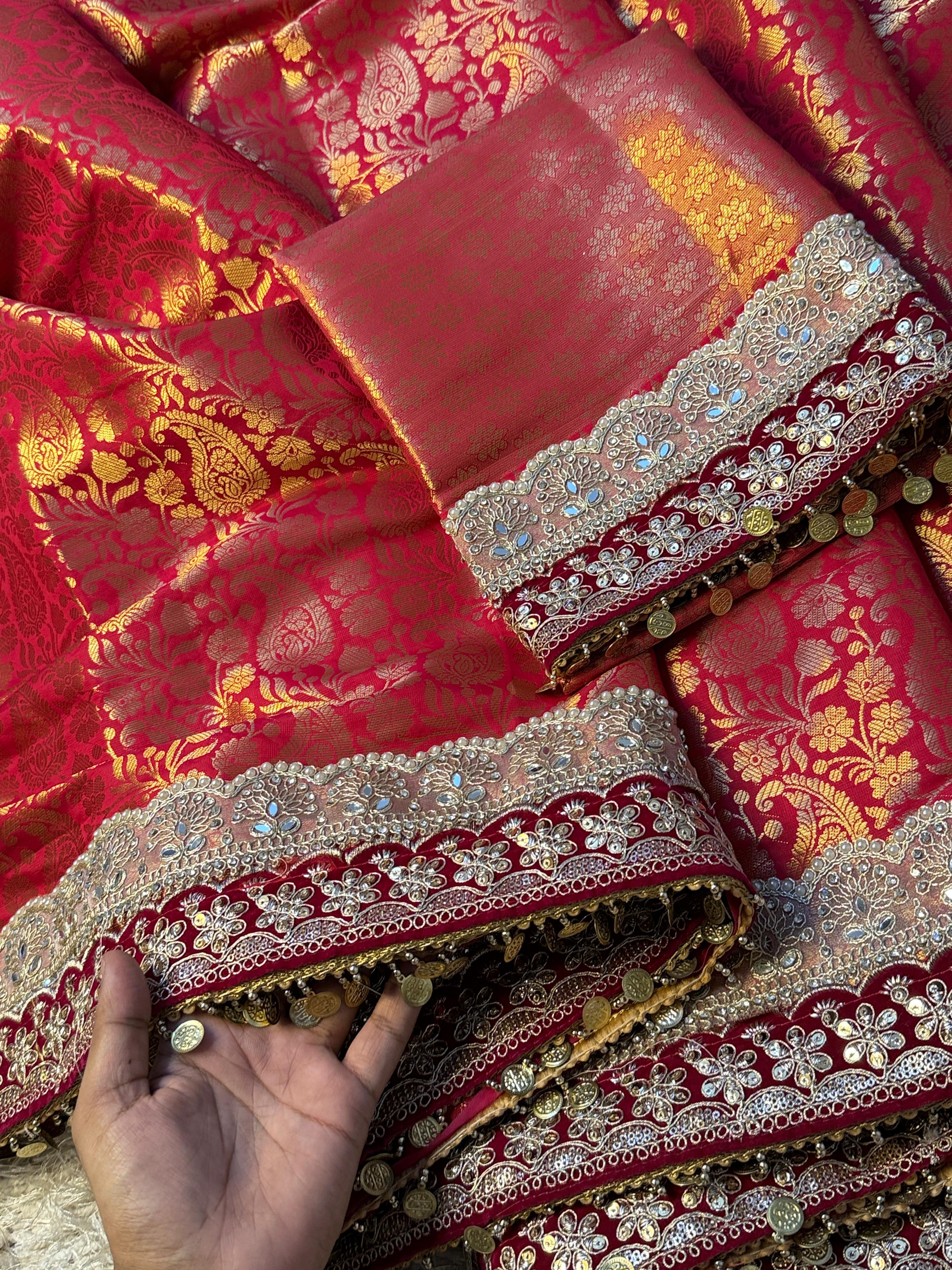 Exclusive Banarasi Bridal Kanjeevaram Brocade Katan Tanchui Saree