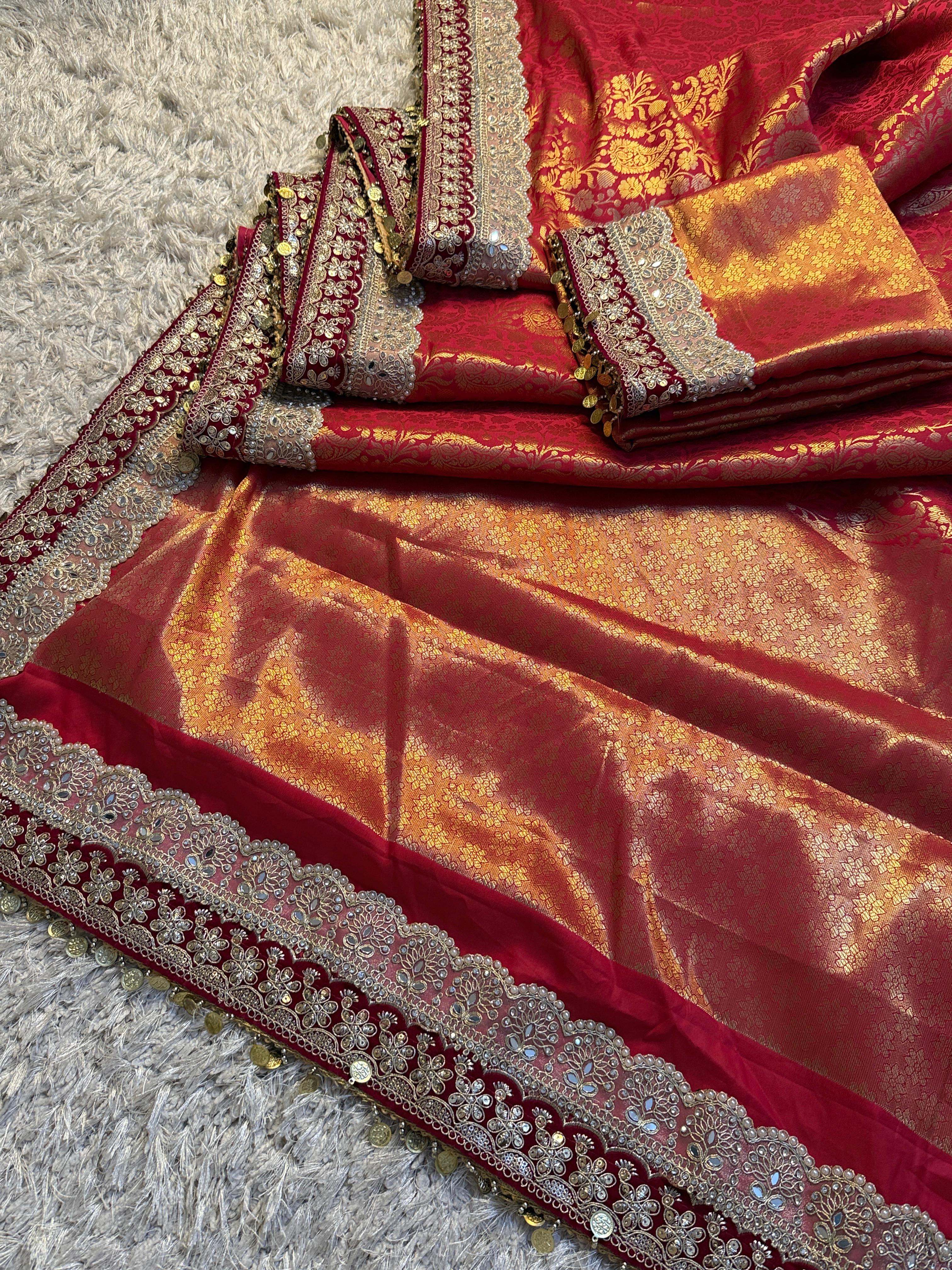 Exclusive Banarasi Bridal Kanjeevaram Brocade Katan Tanchui Saree