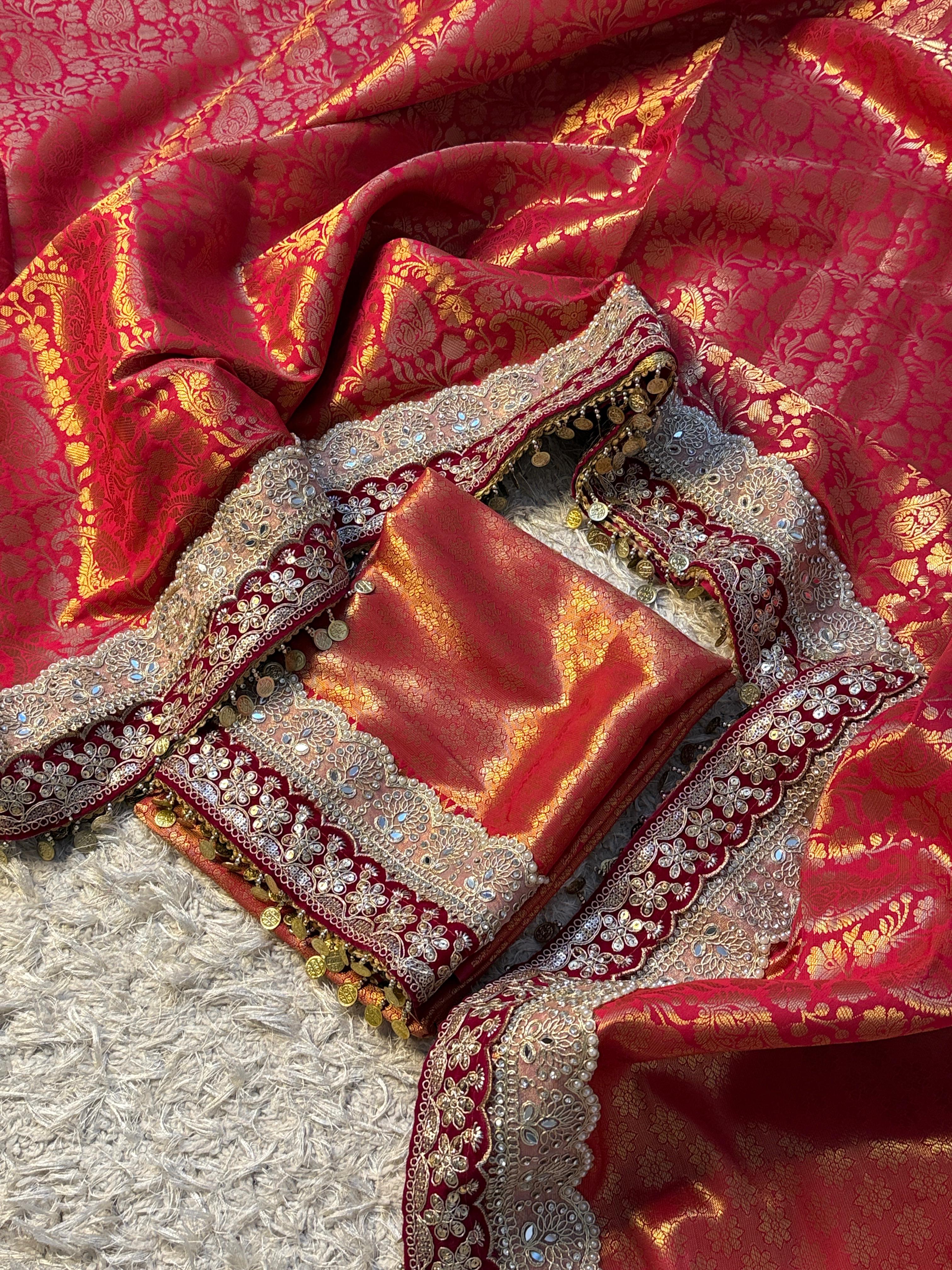 Exclusive Banarasi Bridal Kanjeevaram Brocade Katan Tanchui Saree