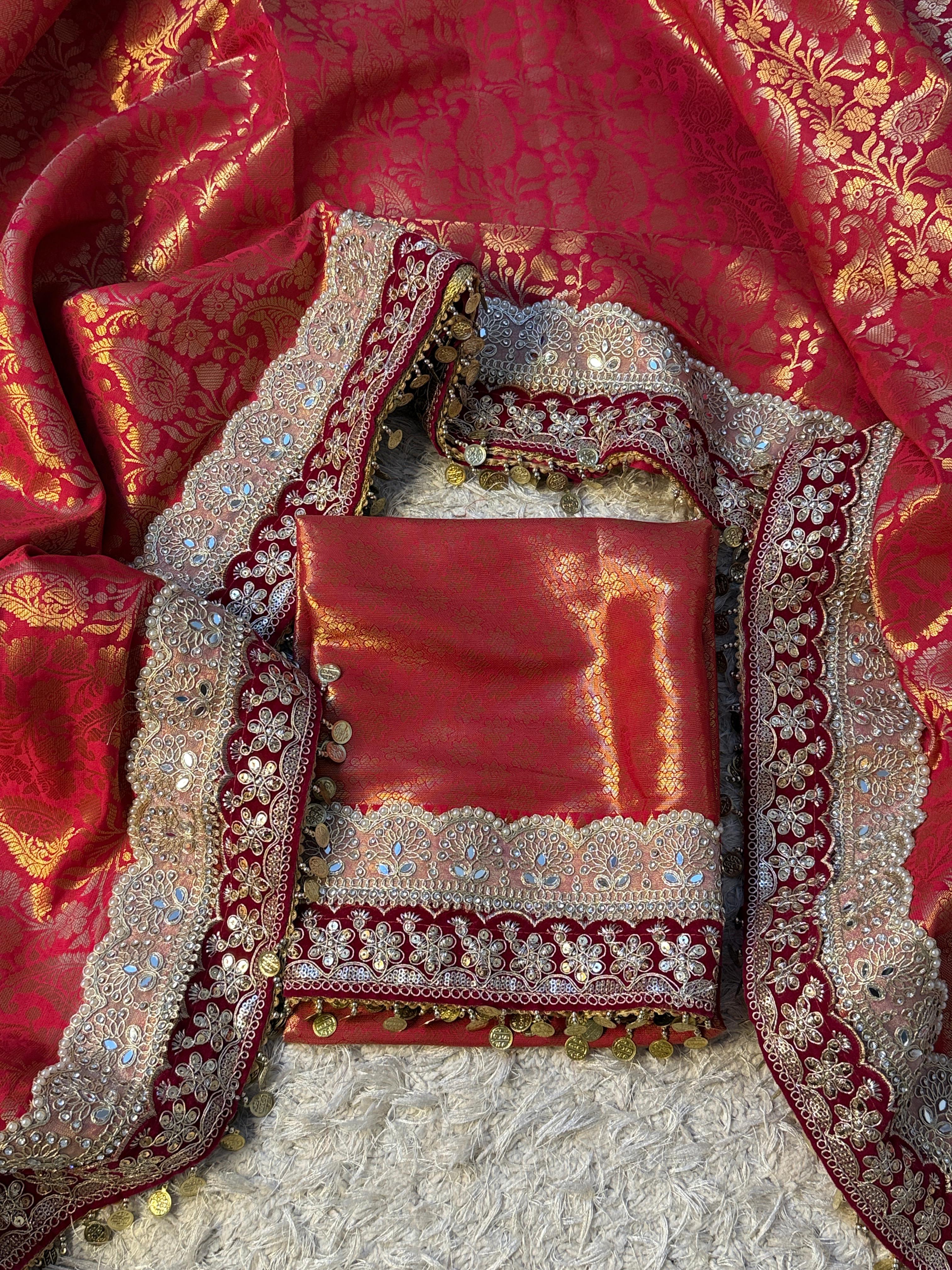 Exclusive Banarasi Bridal Kanjeevaram Brocade Katan Tanchui Saree