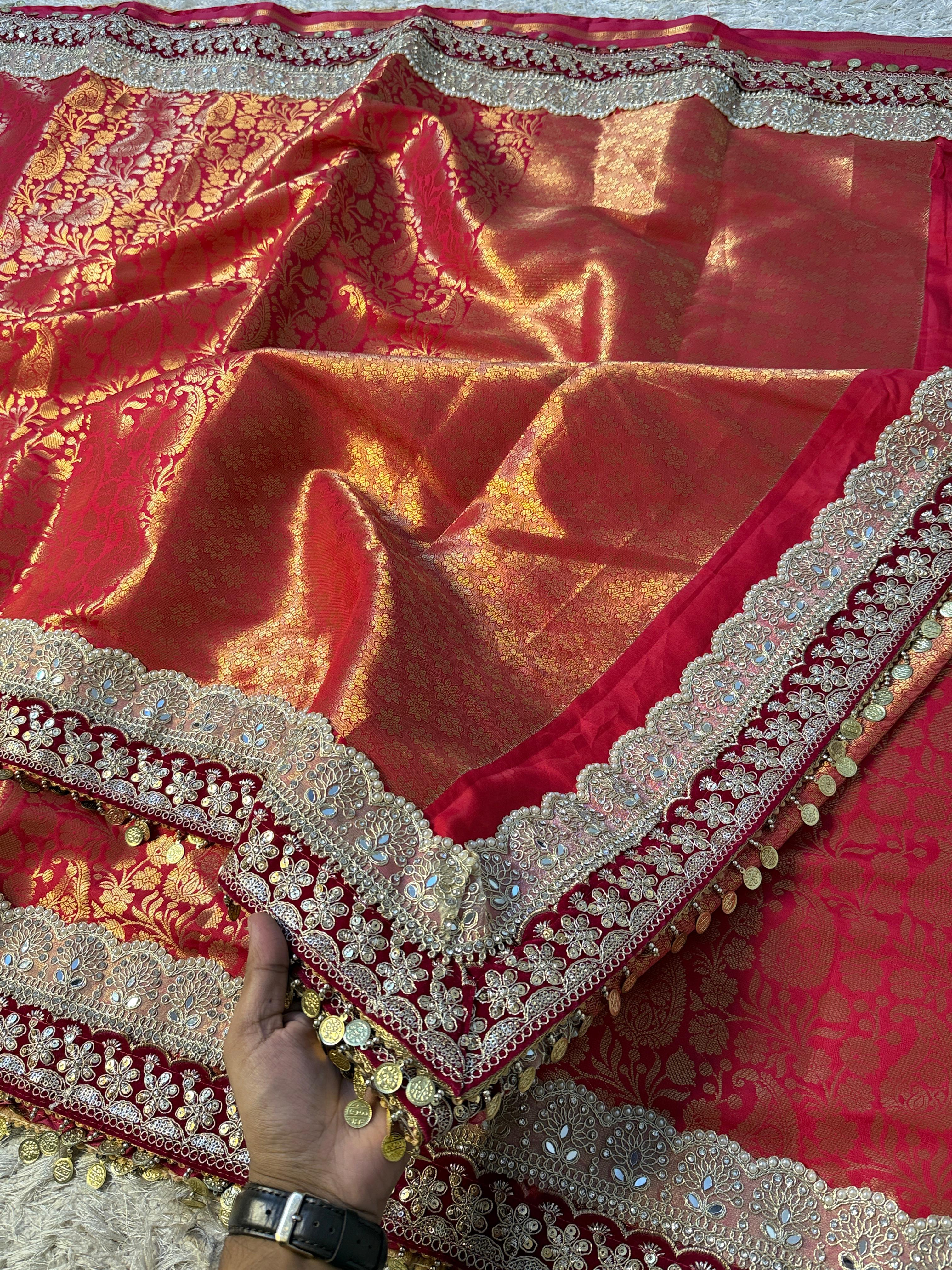 Exclusive Banarasi Bridal Kanjeevaram Brocade Katan Tanchui Saree