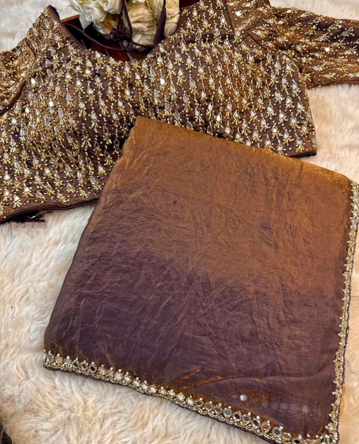 Designer Handwork Saree with mirror work embroidery