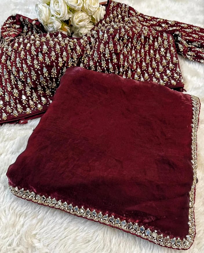 Designer Handwork Saree with mirror work embroidery