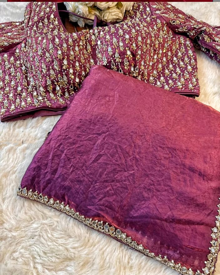 Designer Handwork Saree with mirror work embroidery