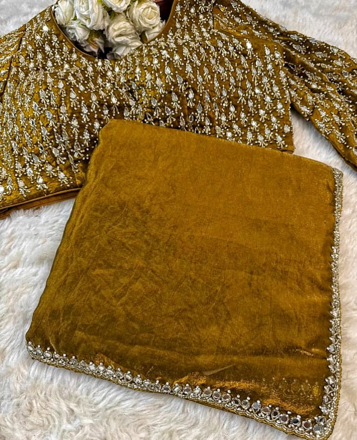 Designer Handwork Saree with mirror work embroidery