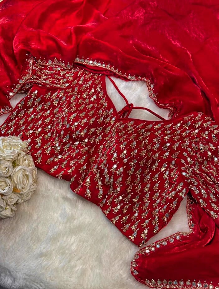 Designer Handwork Saree with mirror work embroidery