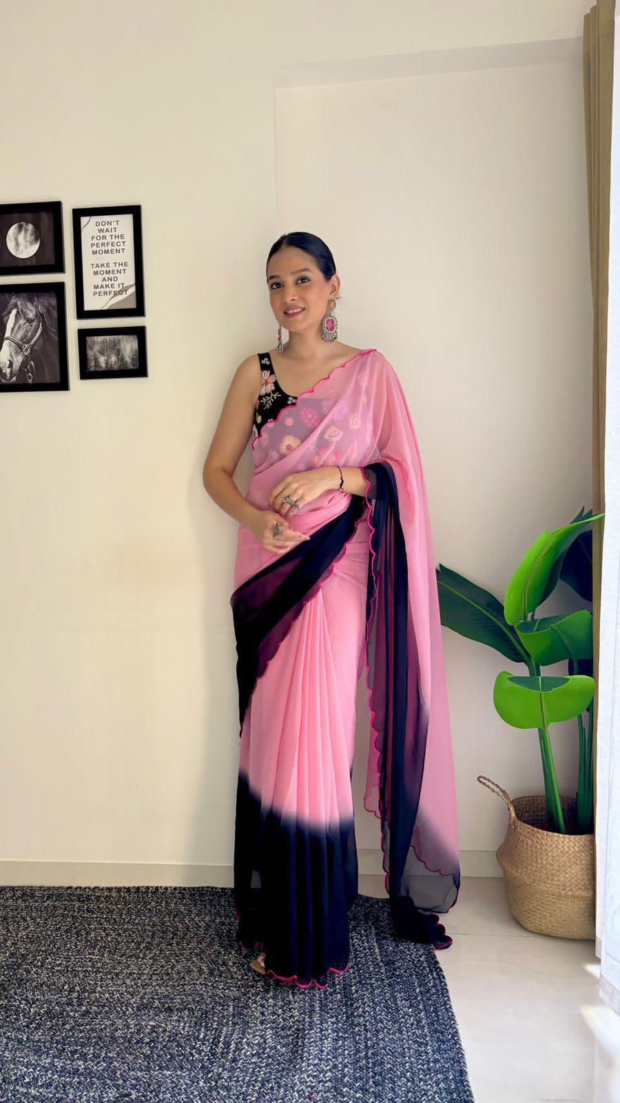 Pure Soft Georgette saree with Embroidery Unstitched Work Blouse