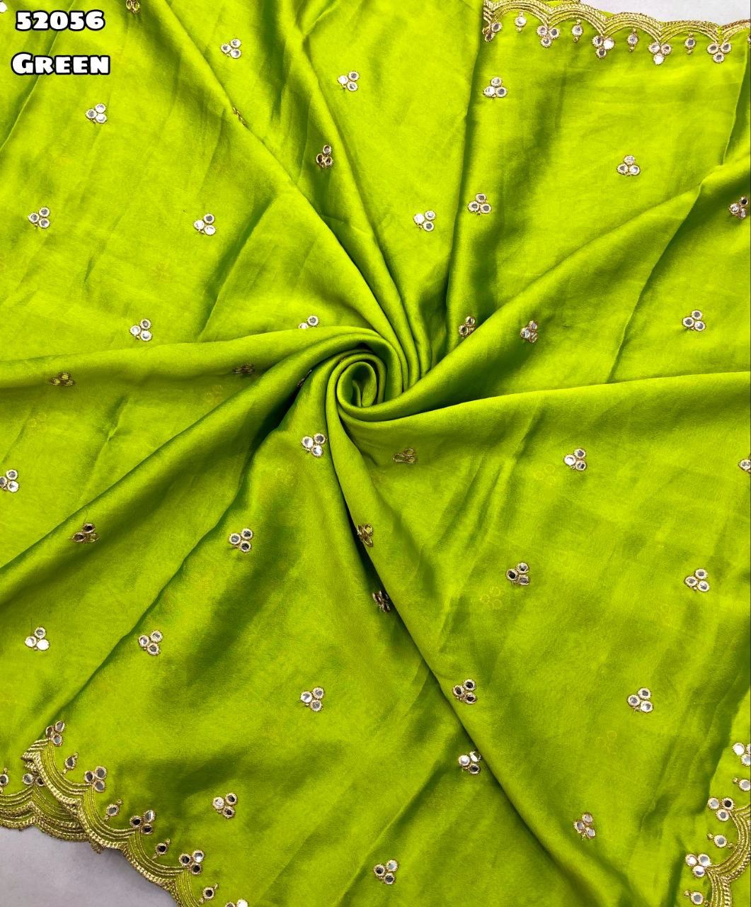 Chiffon with Embroidery & Mirror Work comes with Scalloped Border