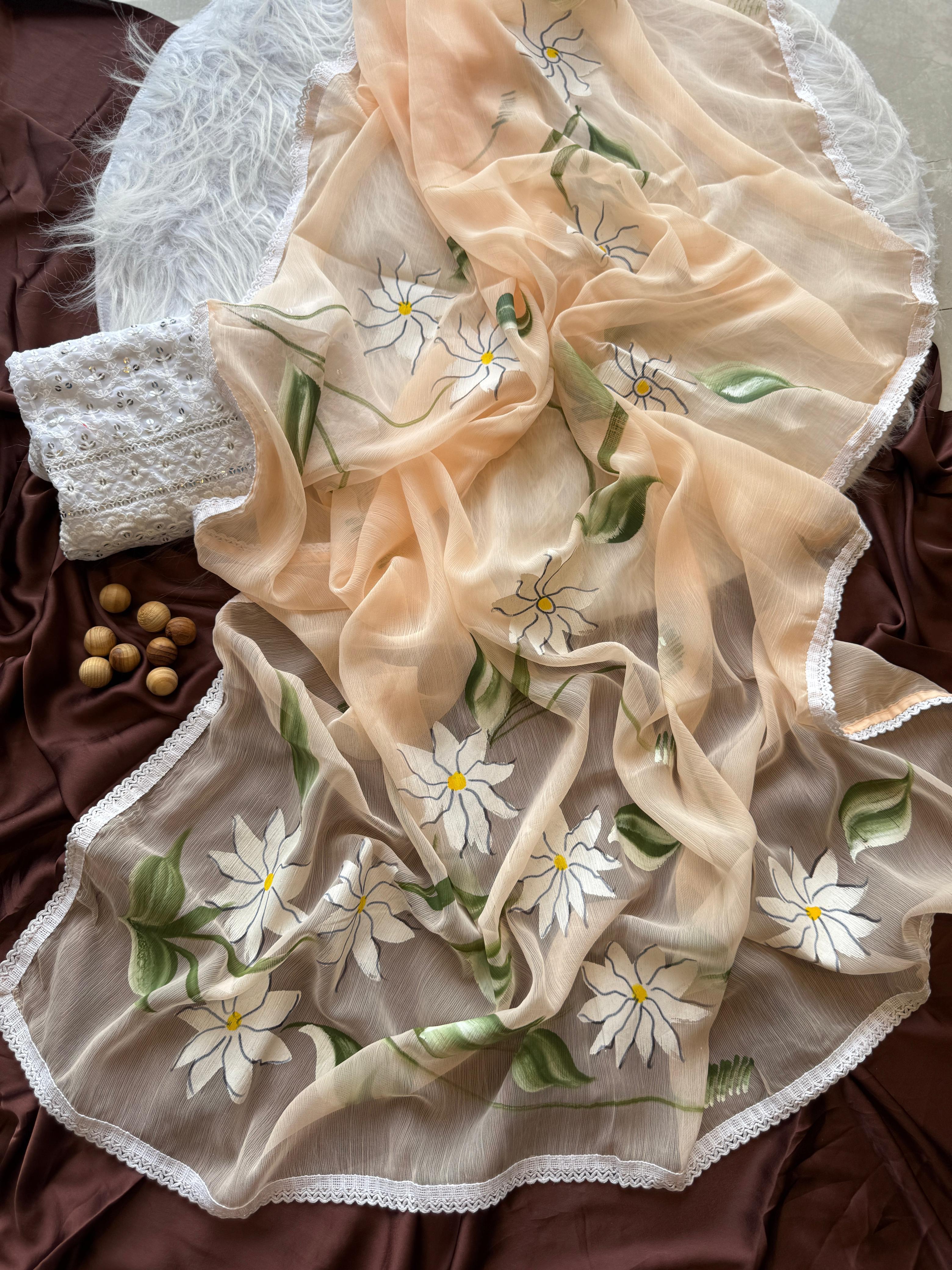 Chiffon Hand-painted saree