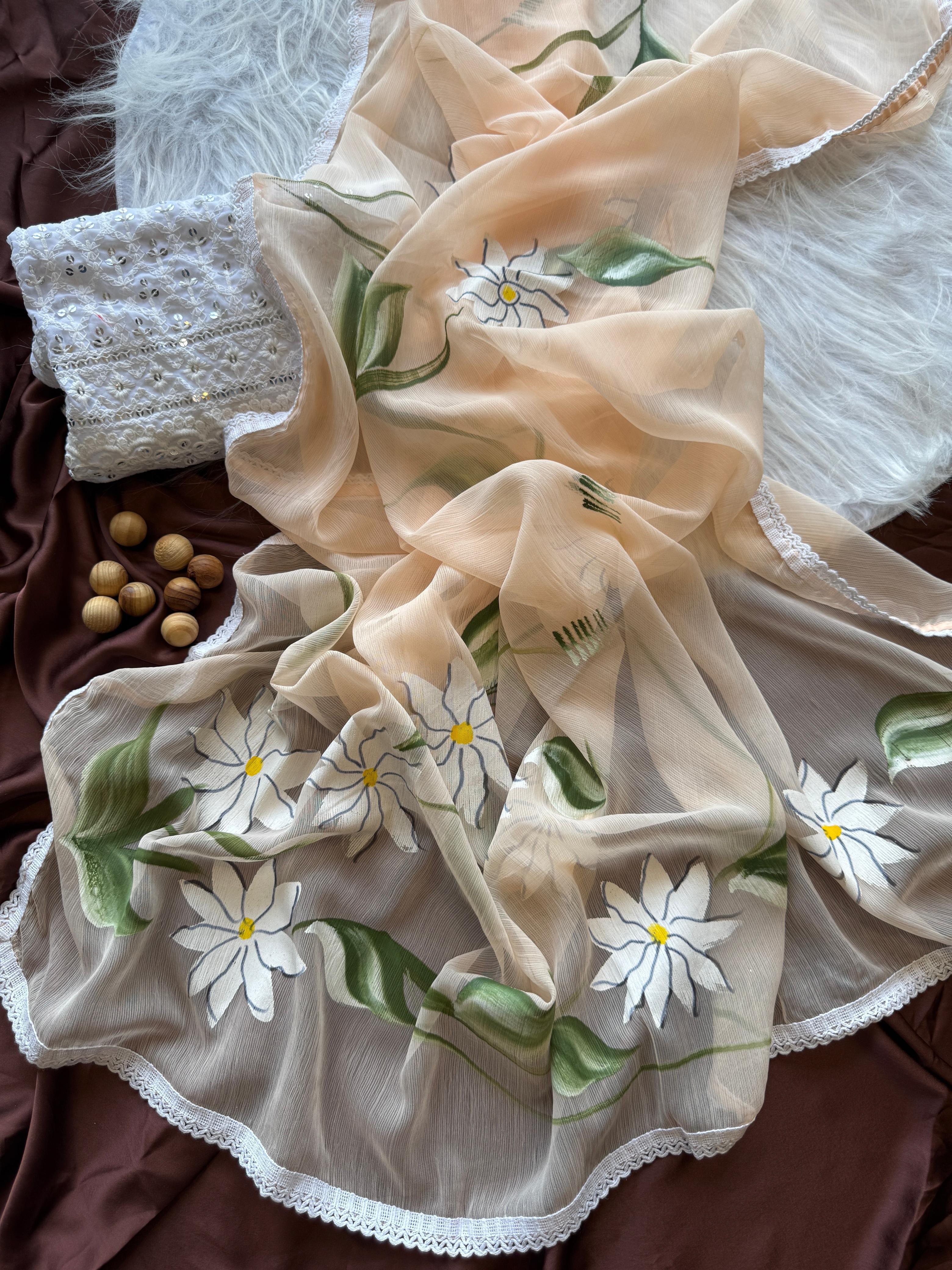 Chiffon Hand-painted saree