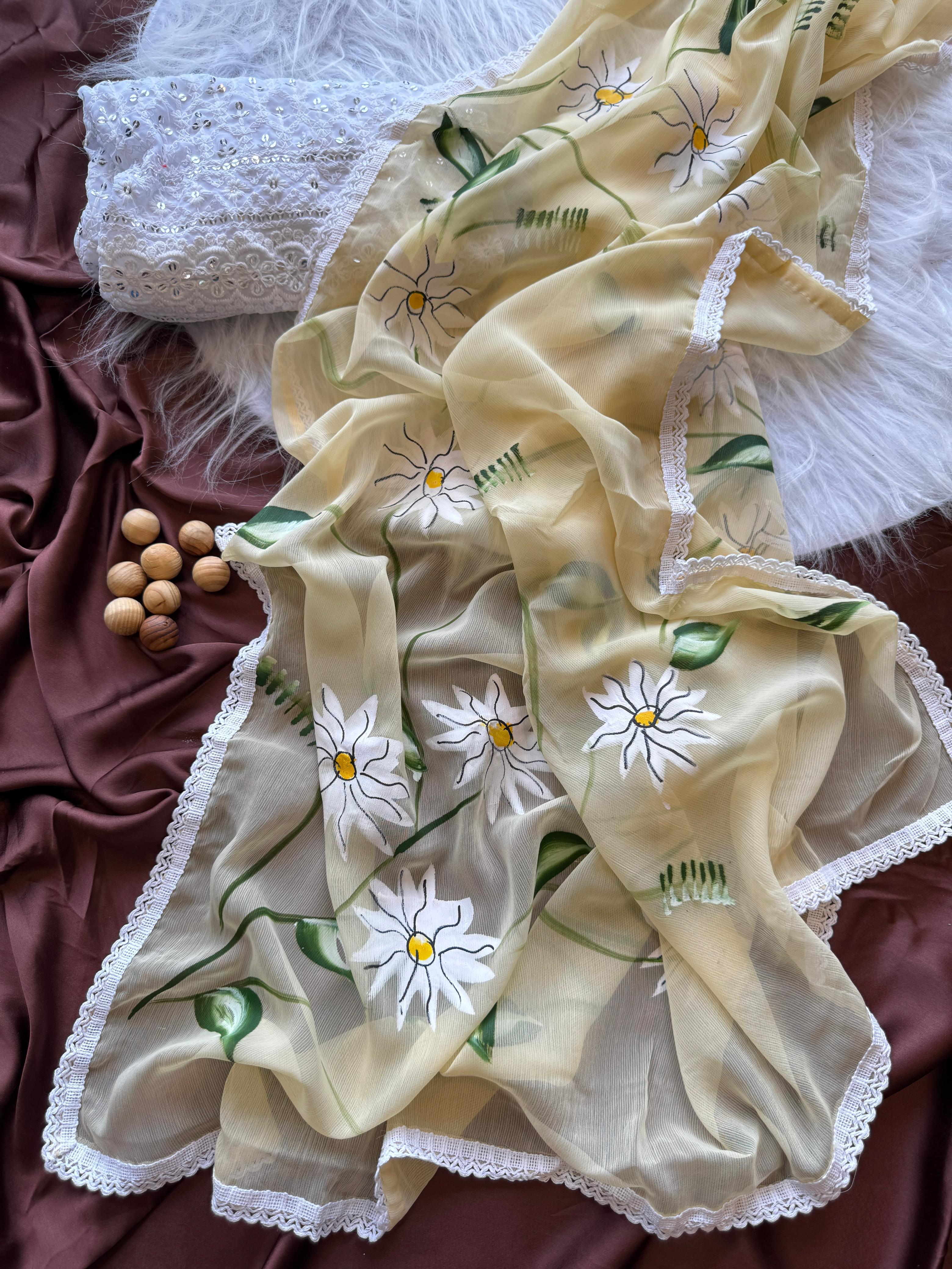 Chiffon Hand-painted saree