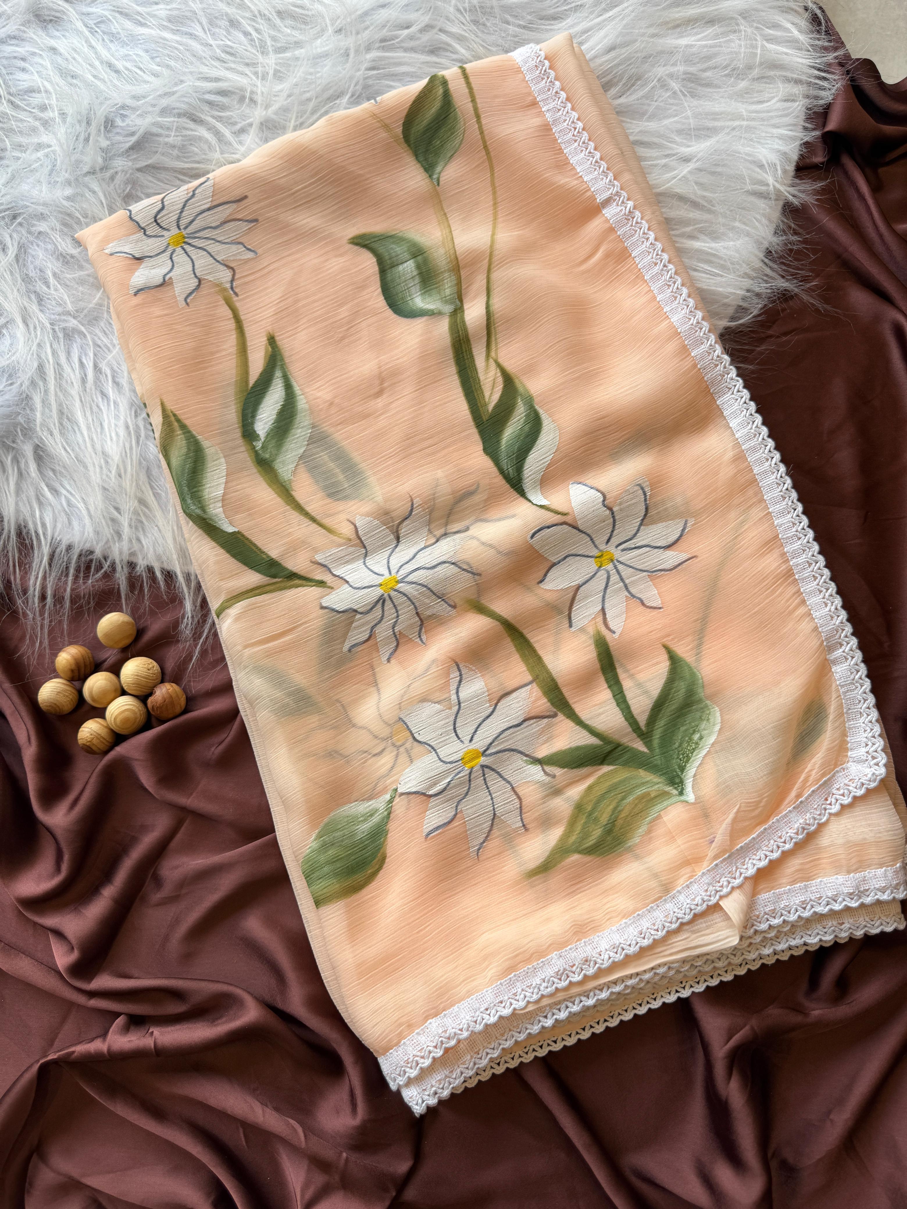 Chiffon Hand-painted saree
