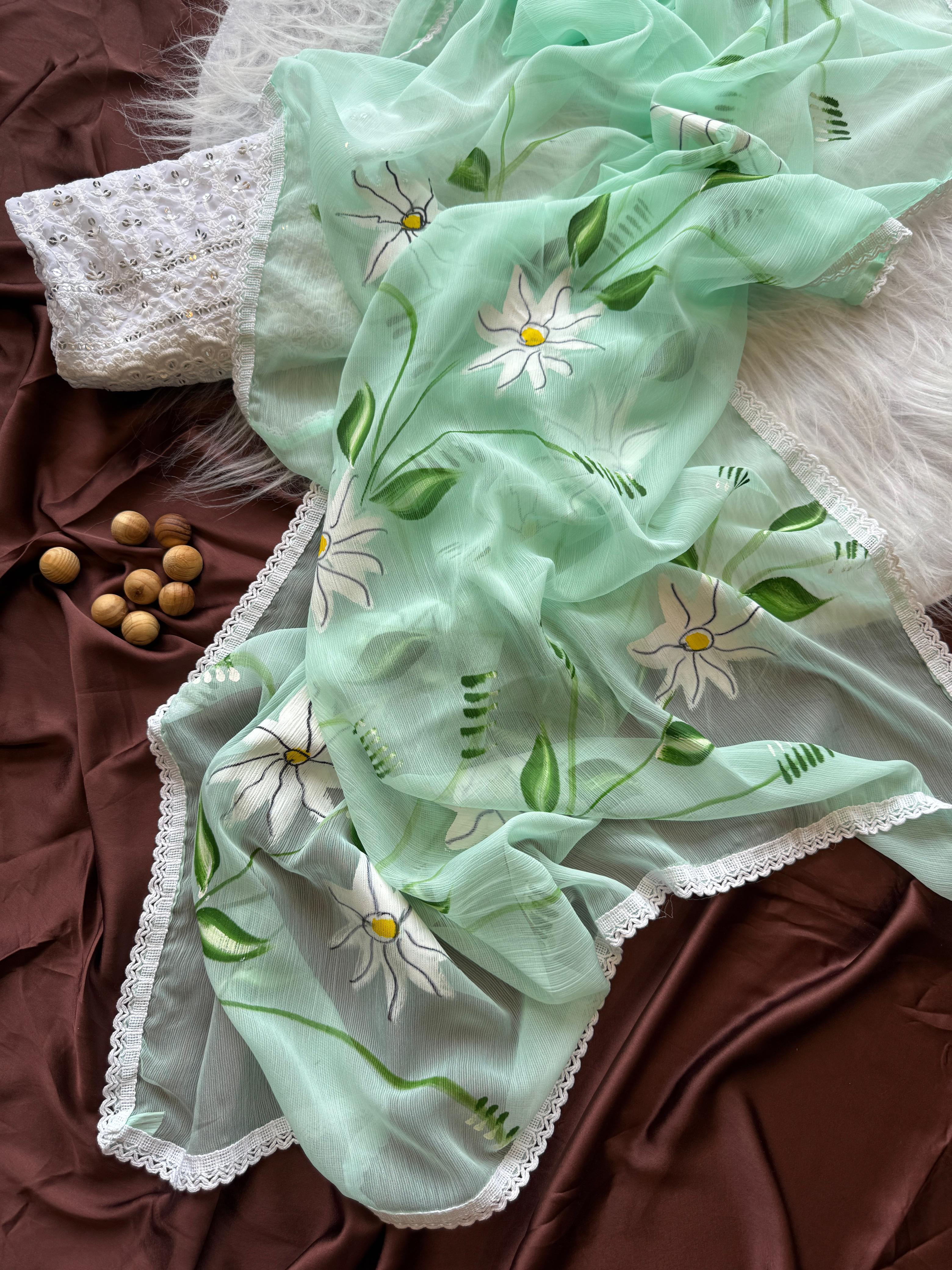 Chiffon Hand-painted saree